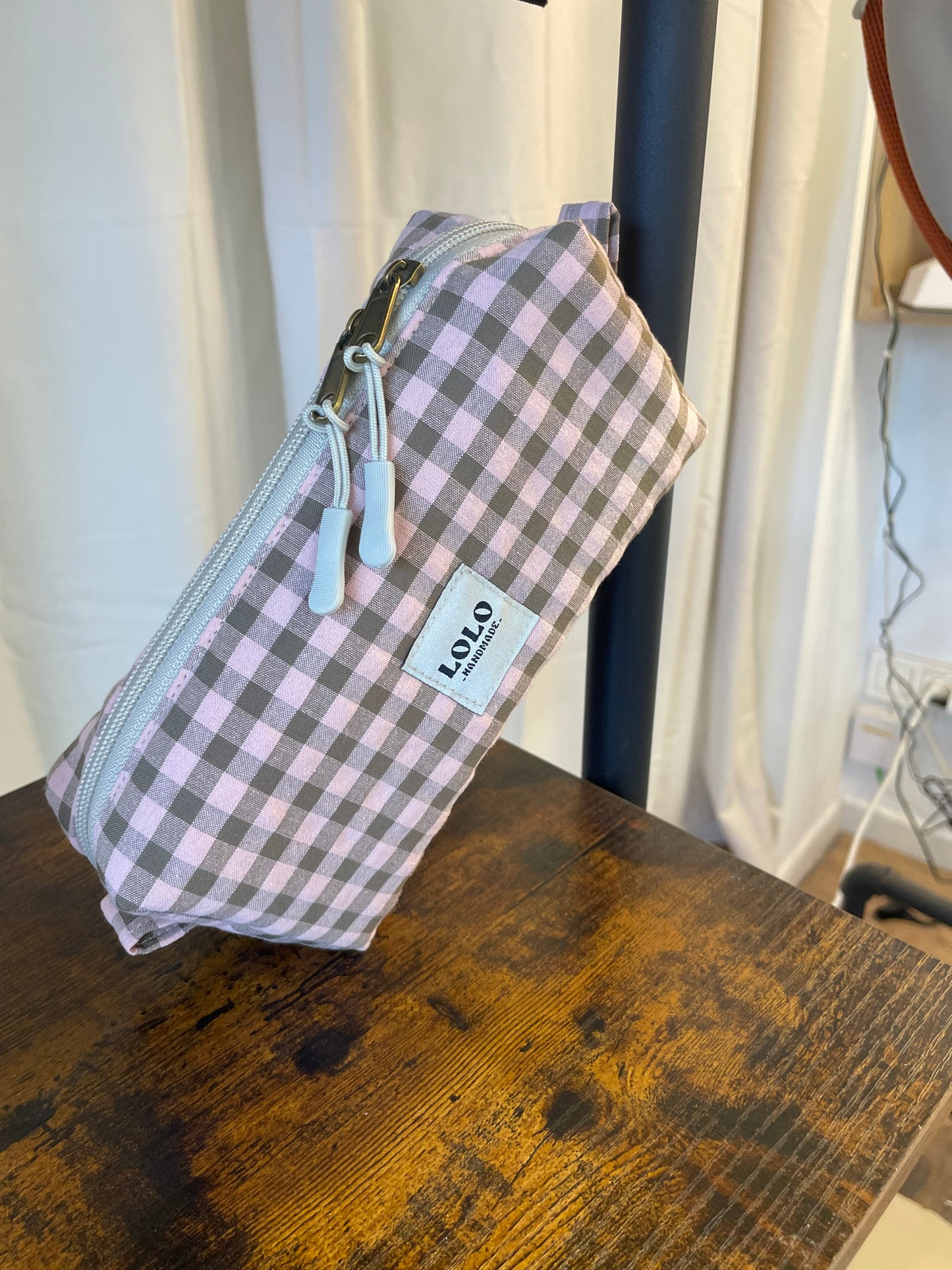 Estuche vichy verde y rosa