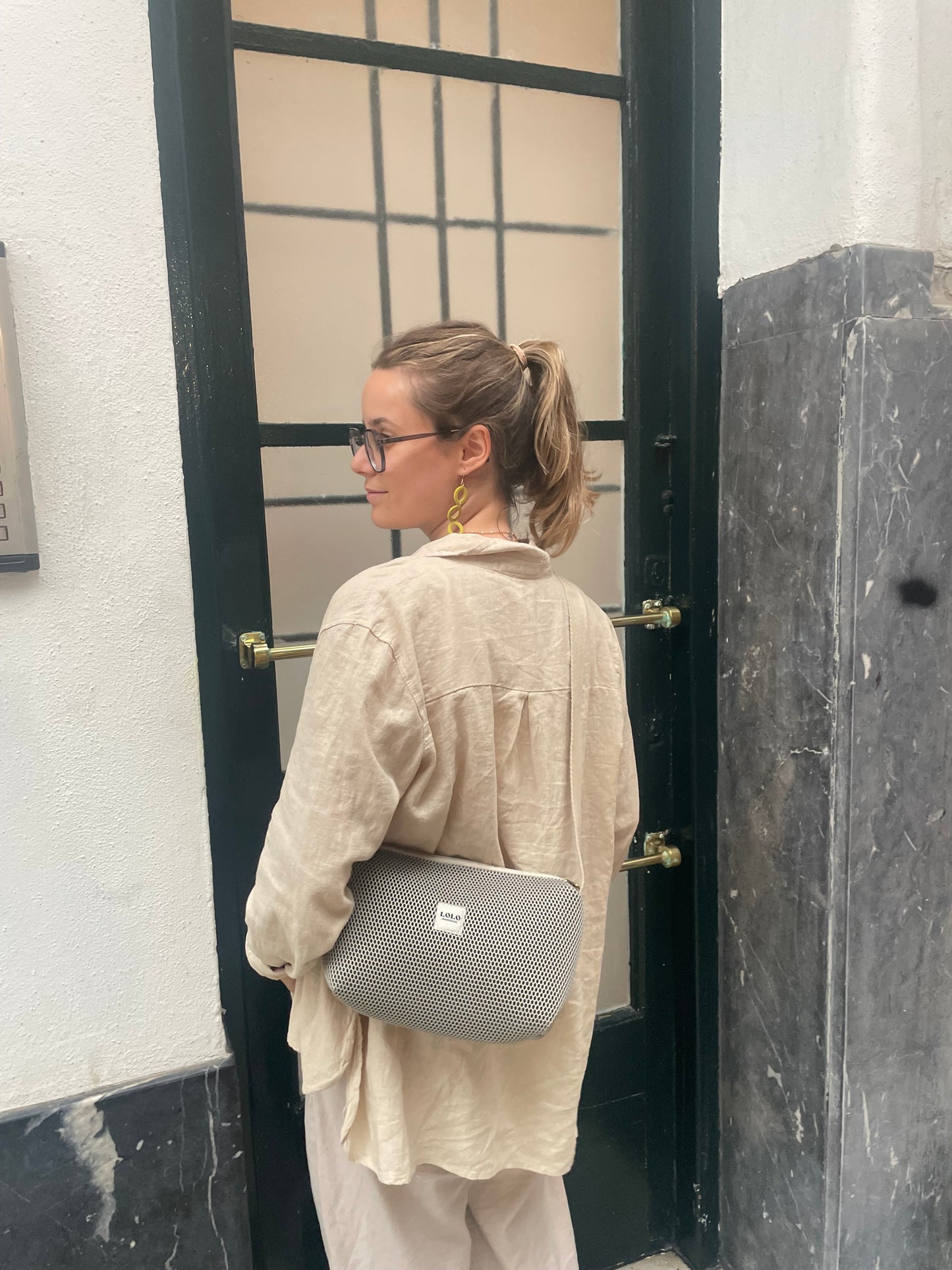 Bolso malla 3D piedra doble cremallera