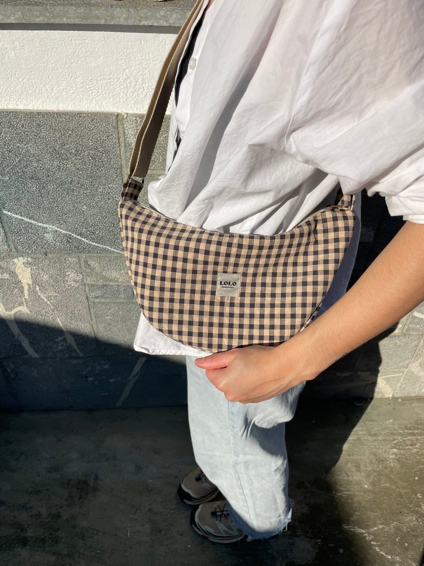 Bolso moon vichy beige y negro