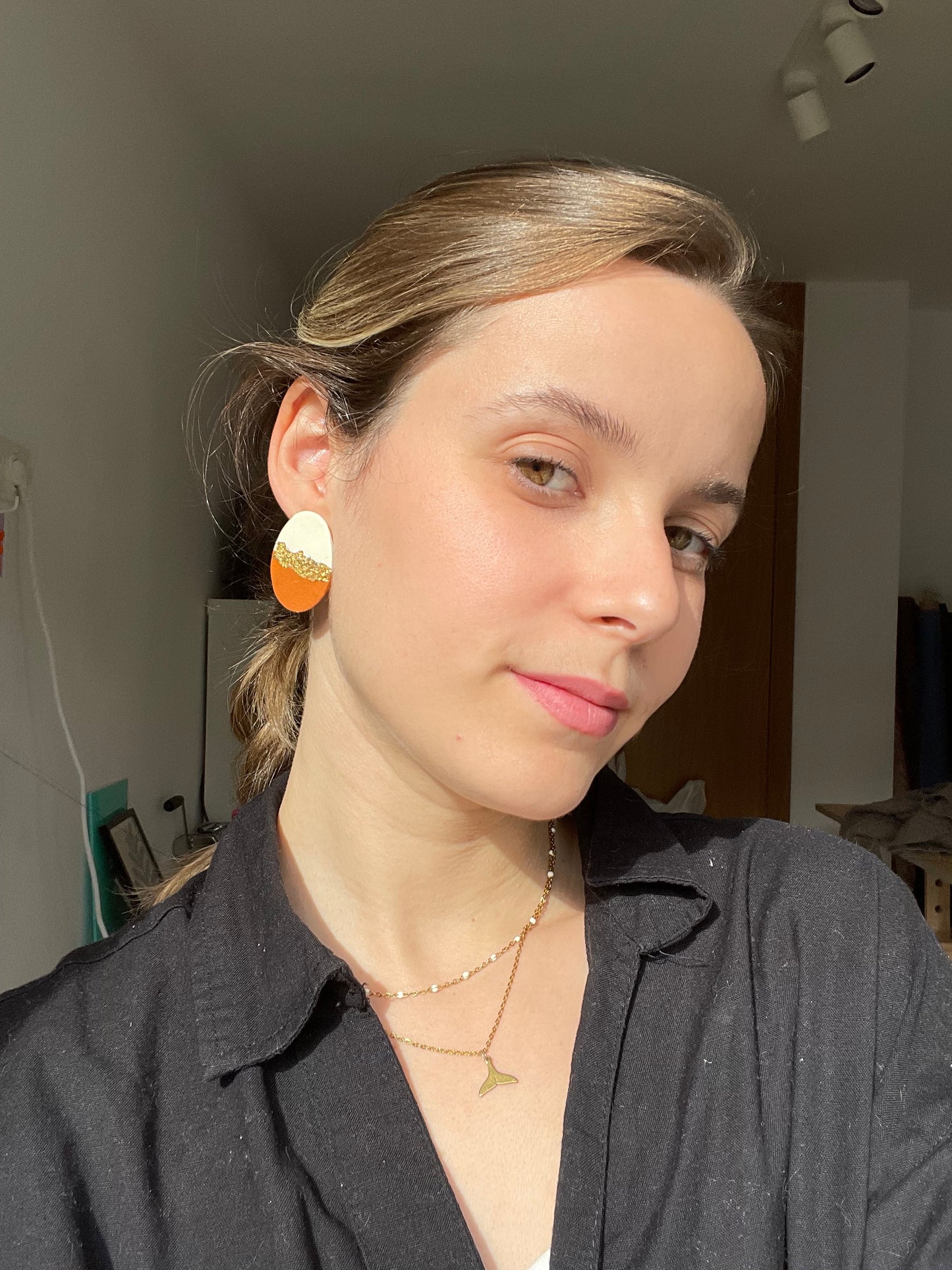 Óvalo pan de oro blanco y teja