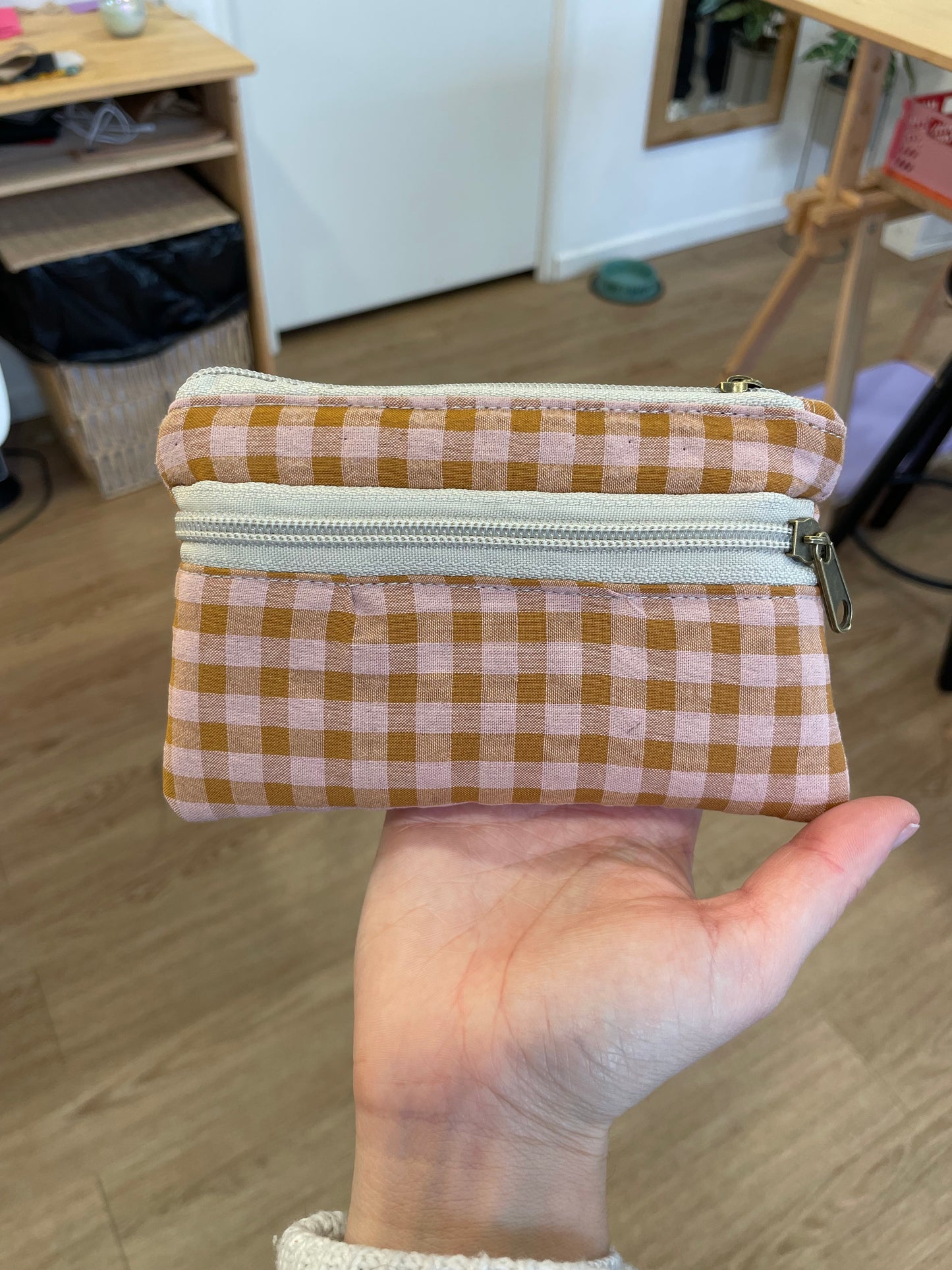 Cartera malla vichy rosa teja