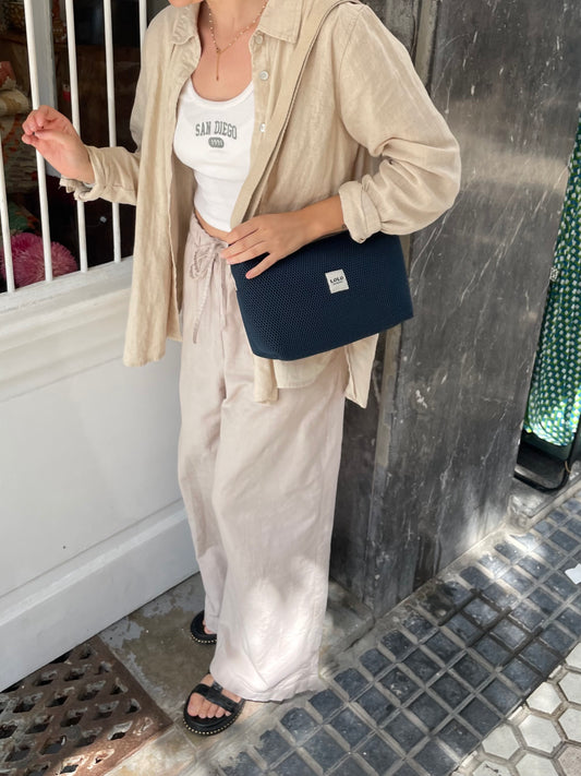 Bolso malla 3D azul marino doble cremallera