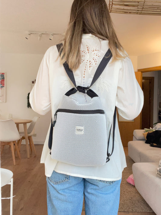 Mini bolso/mochila malla 3D blanco