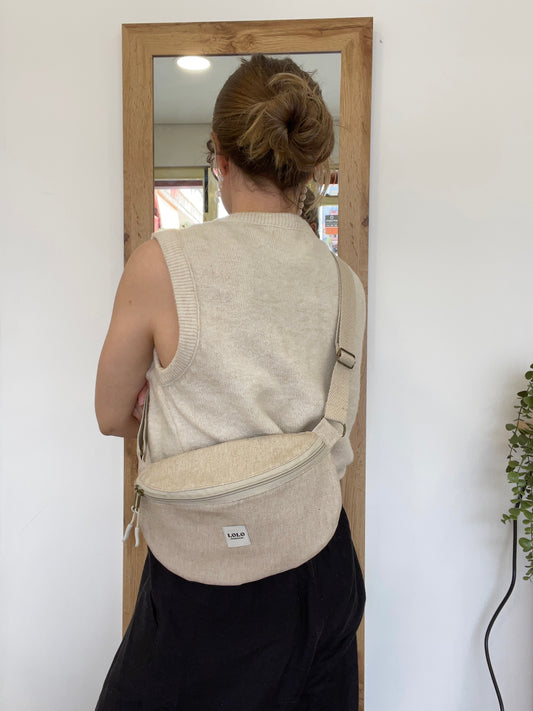 Riñonera XL beige efecto lino impermeable
