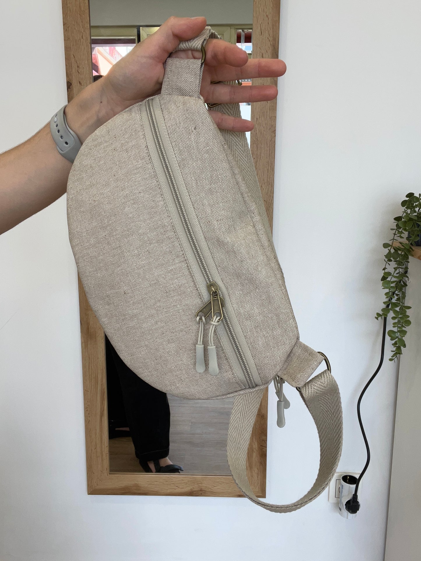 Riñonera XL beige efecto lino impermeable