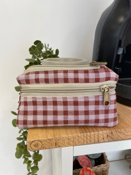 Cartera vichy granate y rosa palo