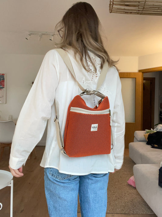 Mini bolso/mochila malla 3D teja