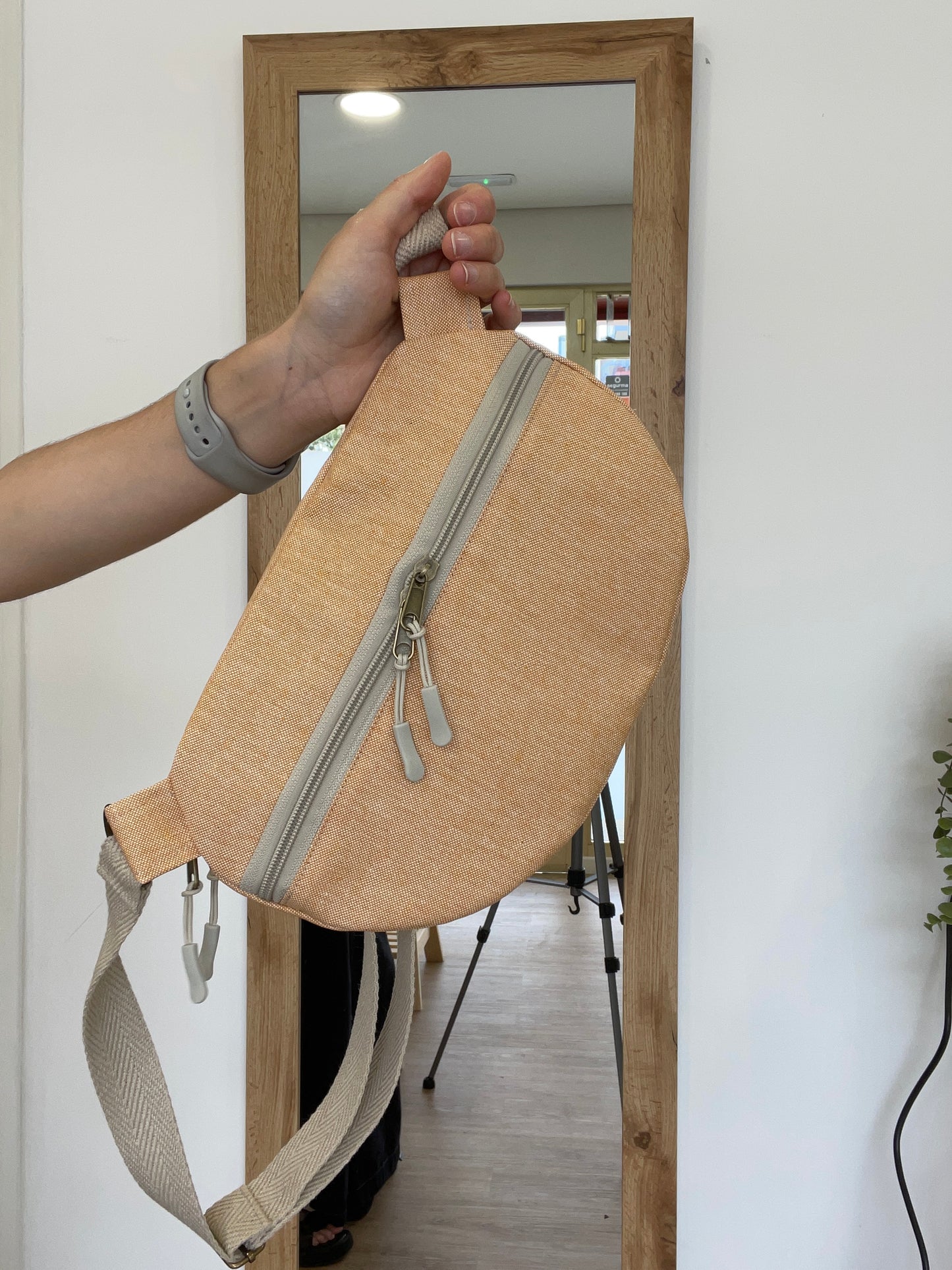 Riñonera XL naranja efecto lino impermeable