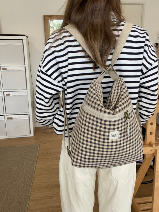 Bolso/mochila vichy beige y negro