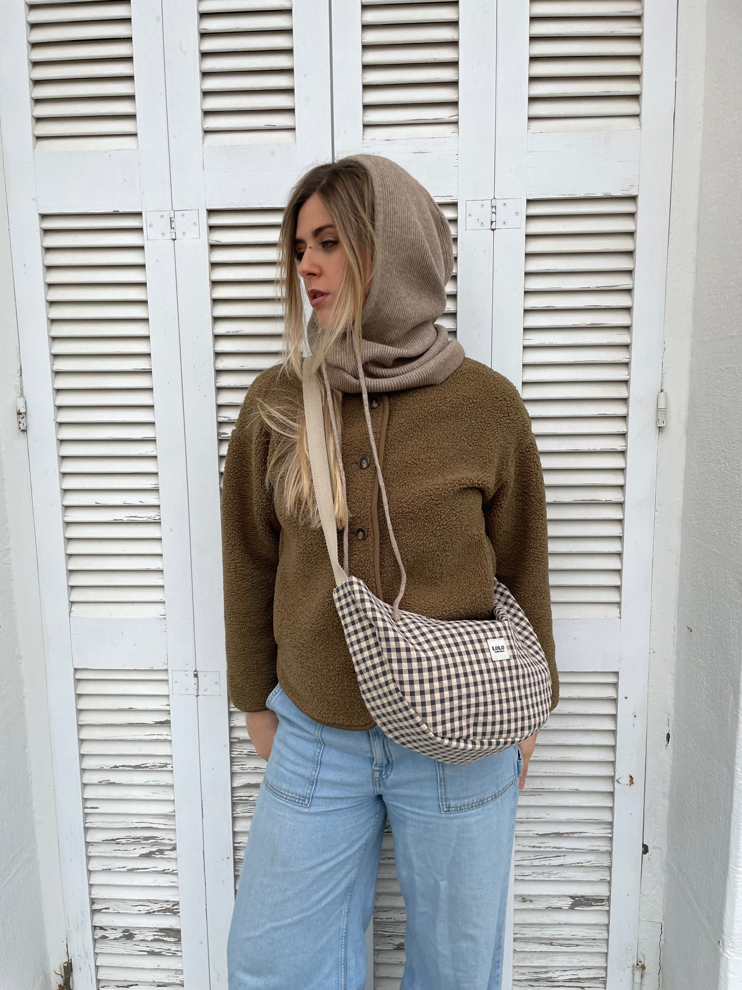 Bolso moon XL vichy negro y beige