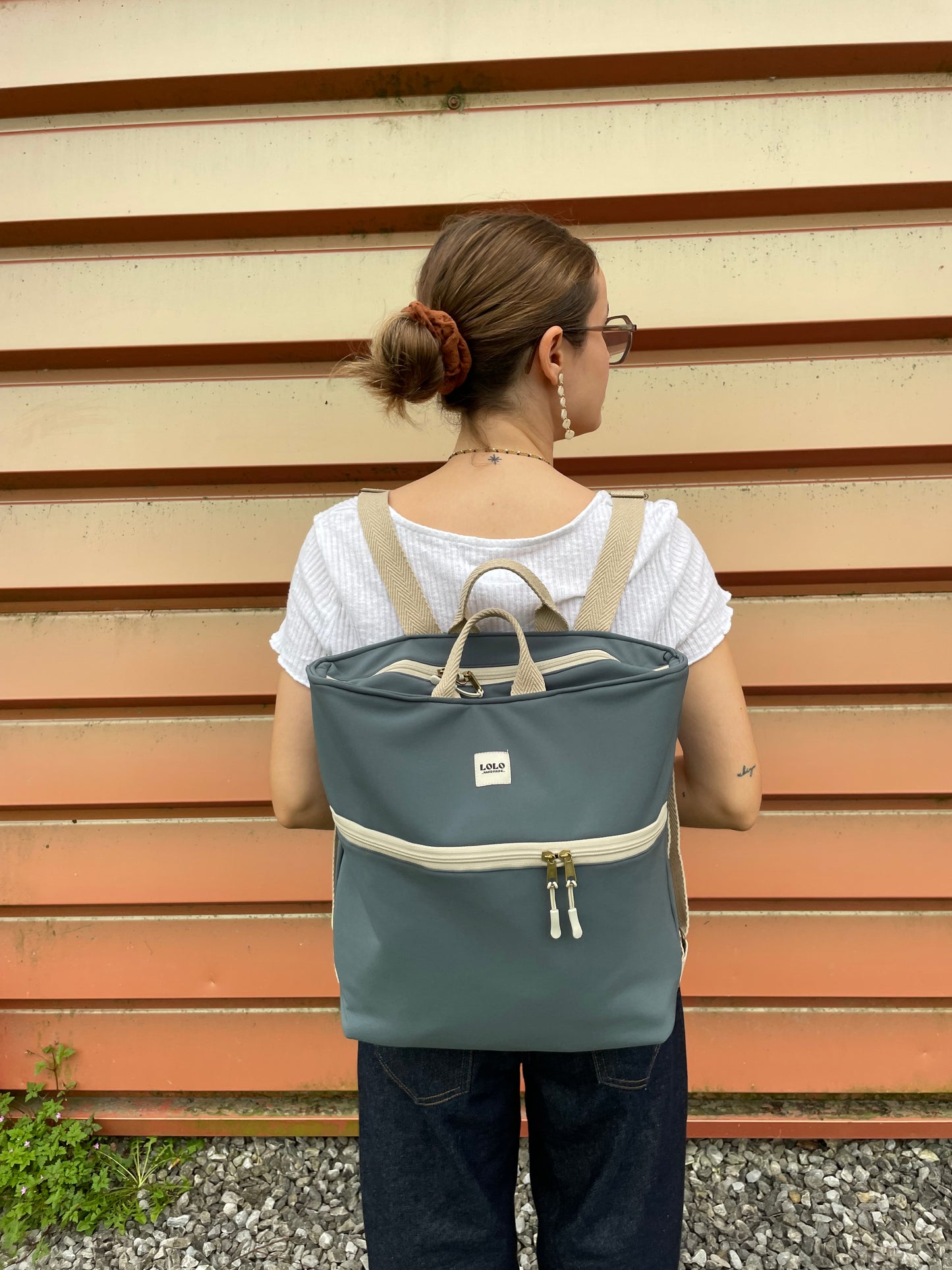 Mochila softshell azul grisáceo