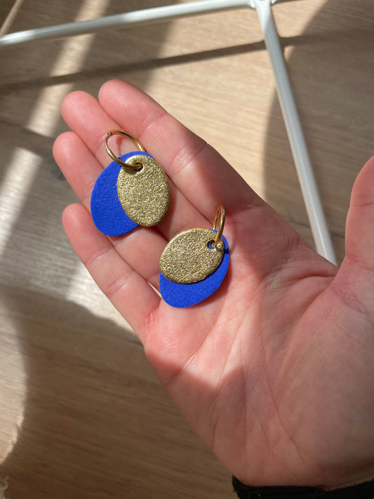 Óvalo dúo azul eléctrico y dorado