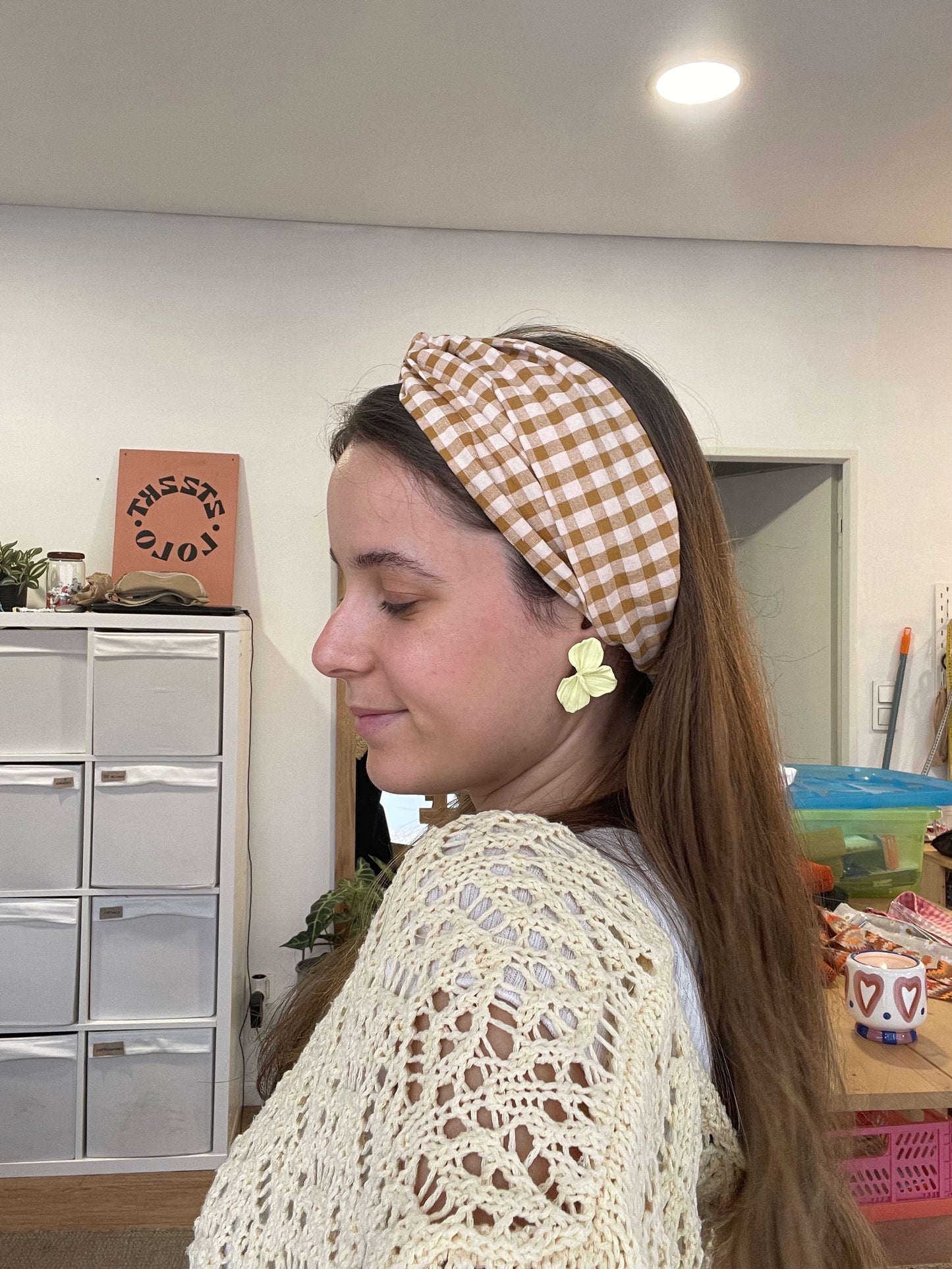 Turbante vichy beige