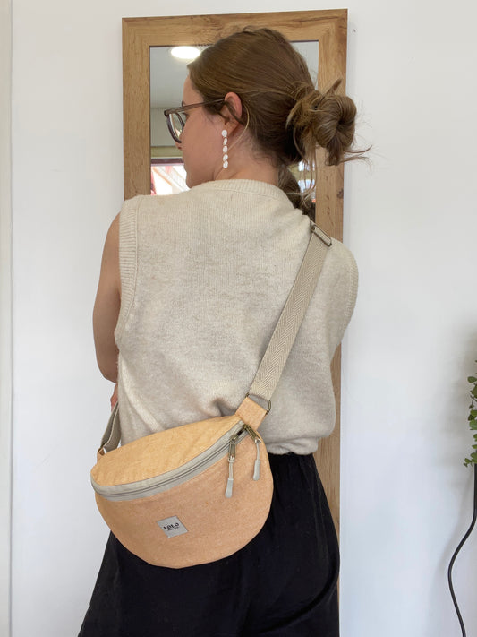 Riñonera XL naranja efecto lino impermeable