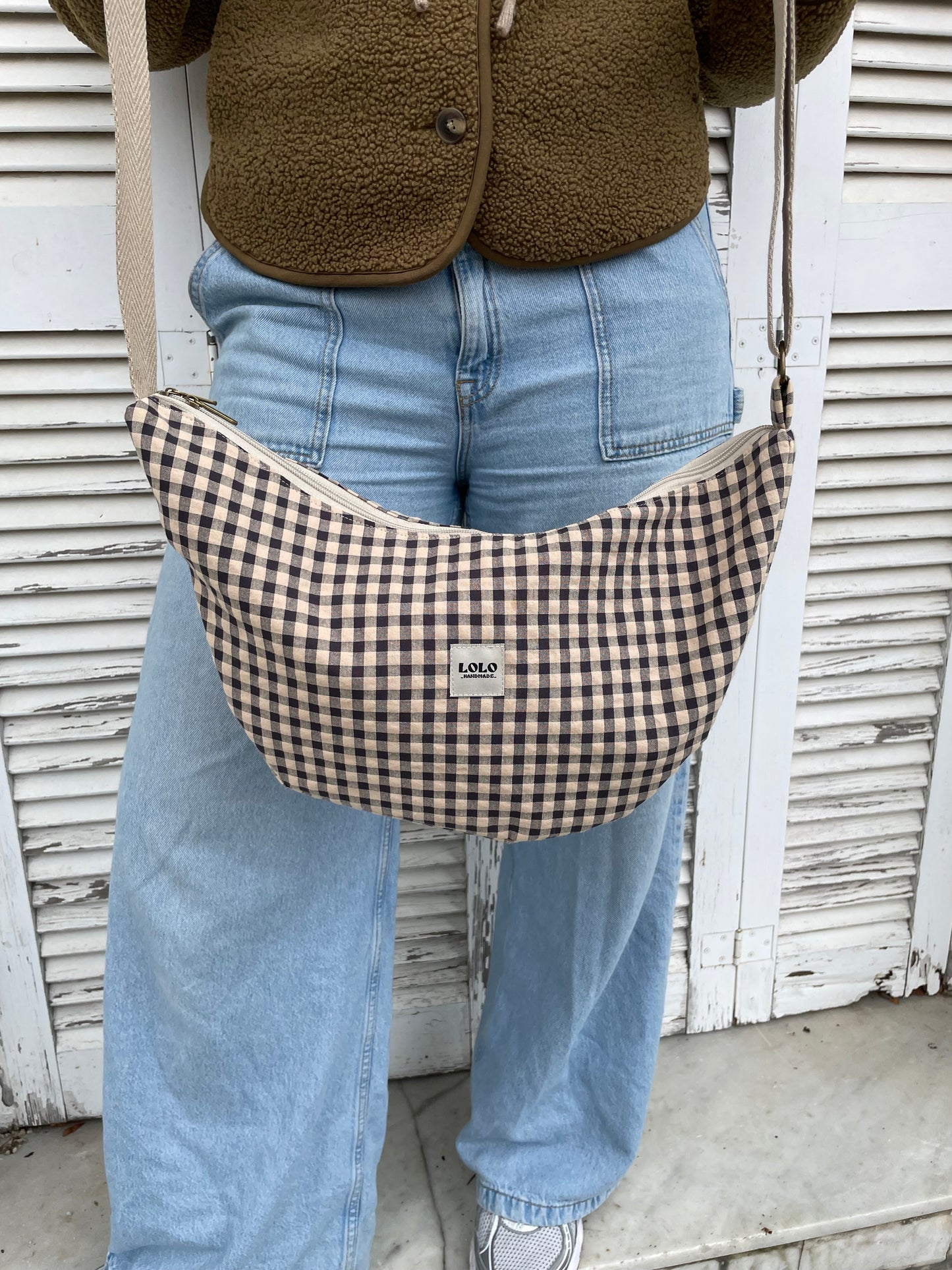 Bolso moon XL vichy negro y beige