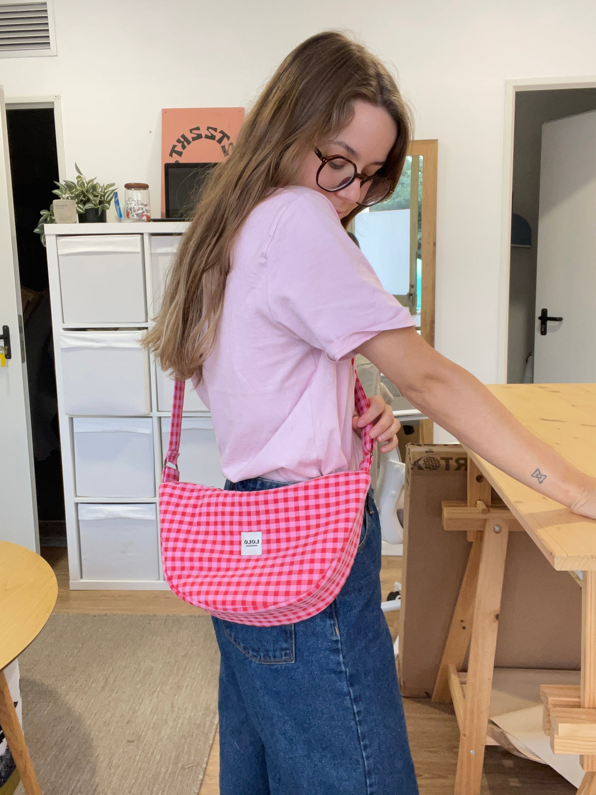 Bolso moon vichy rosa y rojo
