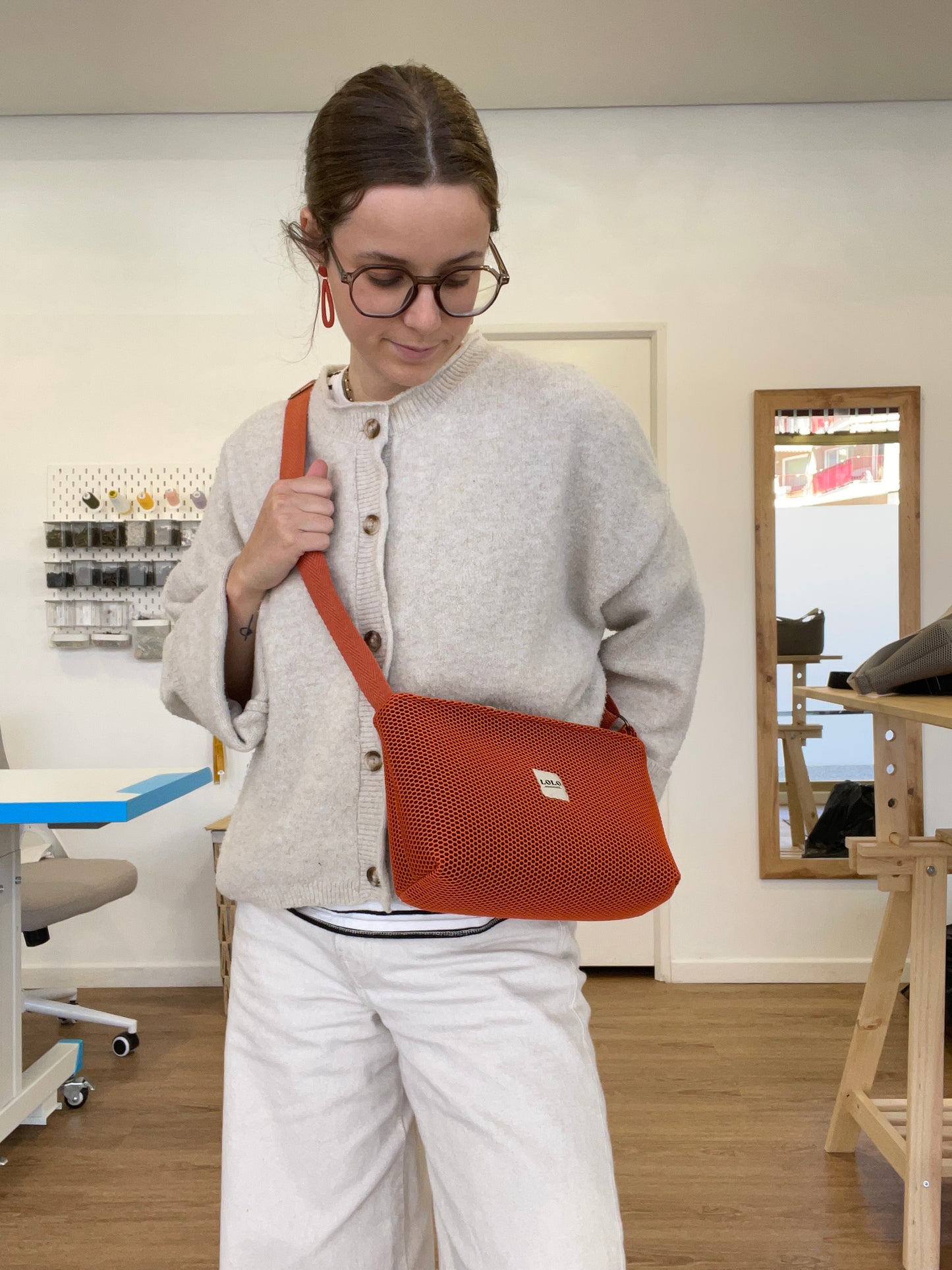 Bolso rectangular malla 3D total teja