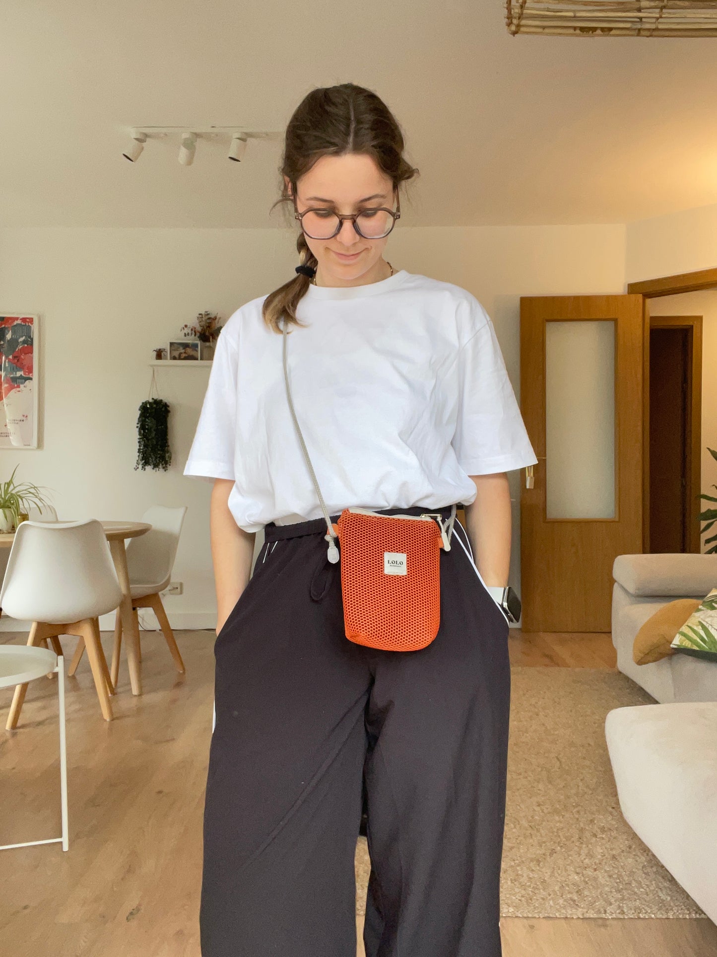 Bolso porta móvil malla 3D teja