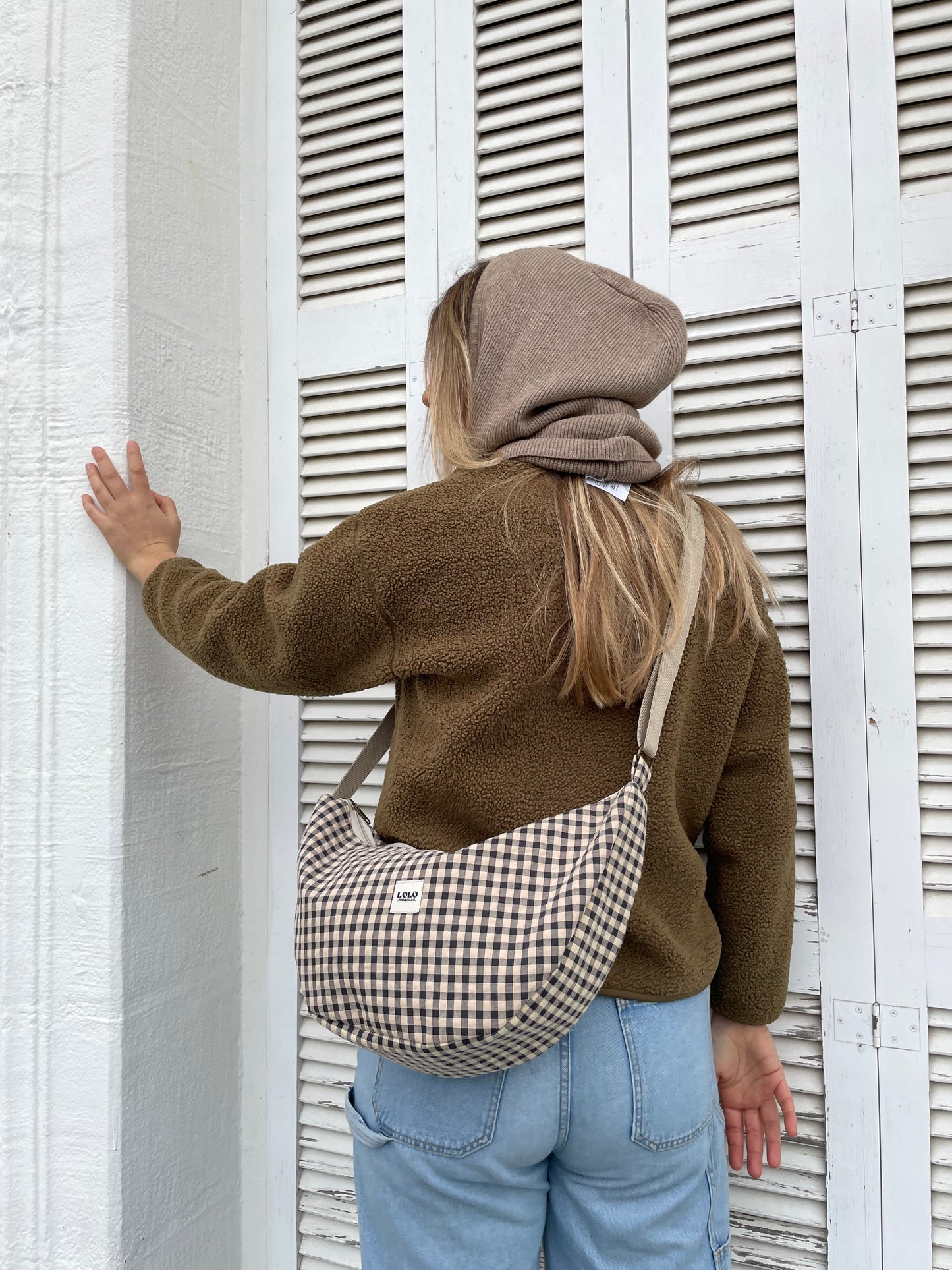 Bolso moon XL vichy negro y beige