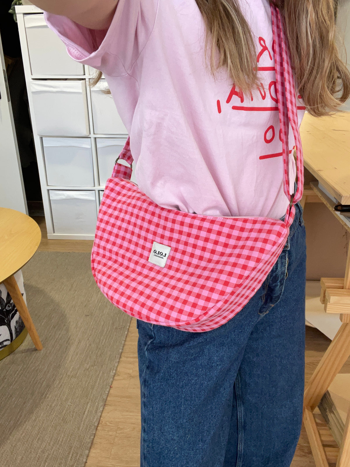 Bolso moon vichy rosa y rojo