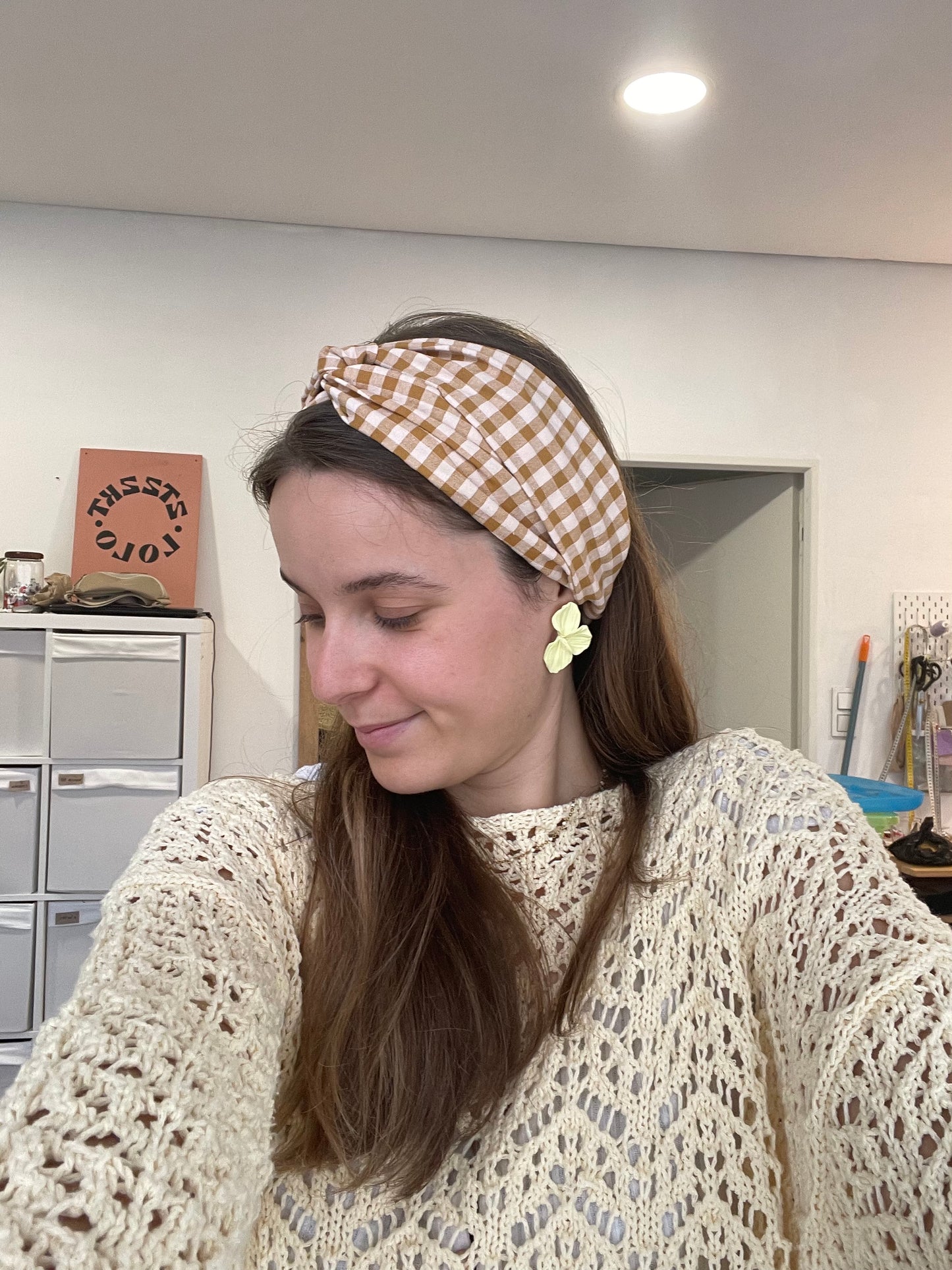 Turbante vichy beige
