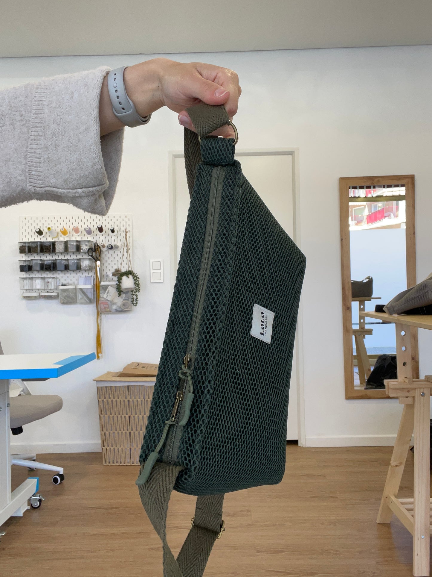 Bolso rectangular malla 3D total verde botella