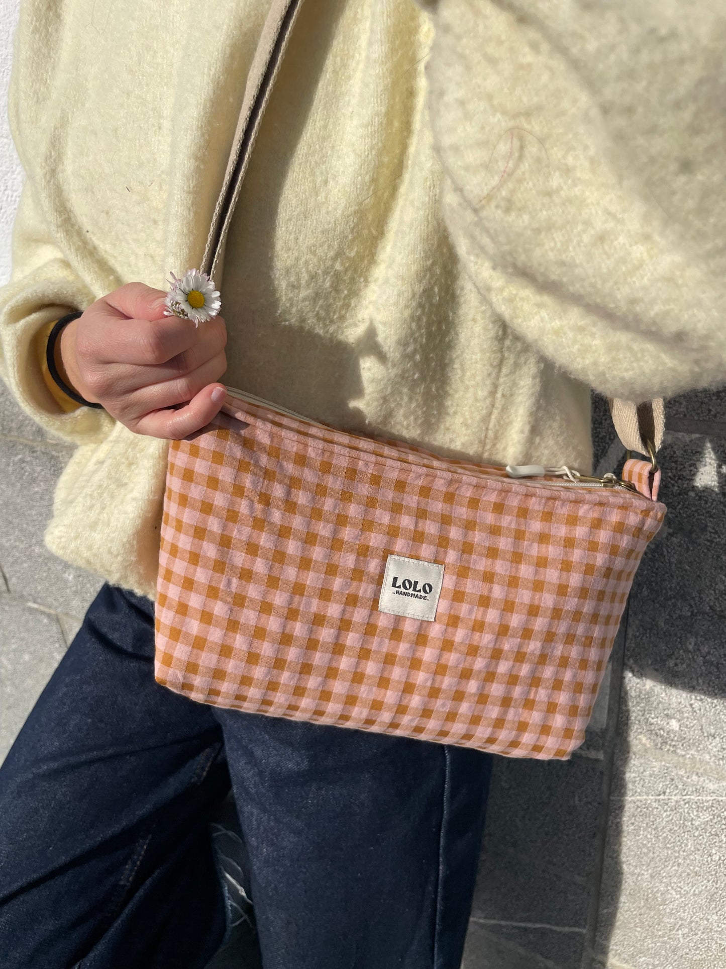 Bolso rectangular rosa y teja