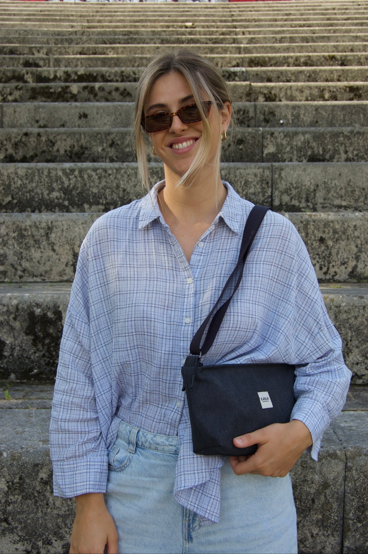 Bolso rectangular negro jaspeado