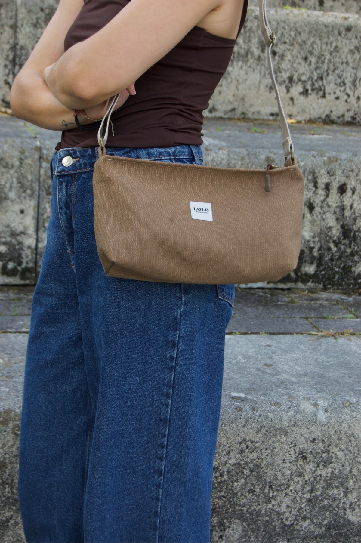 Bolso rectangular marrón jaspeado