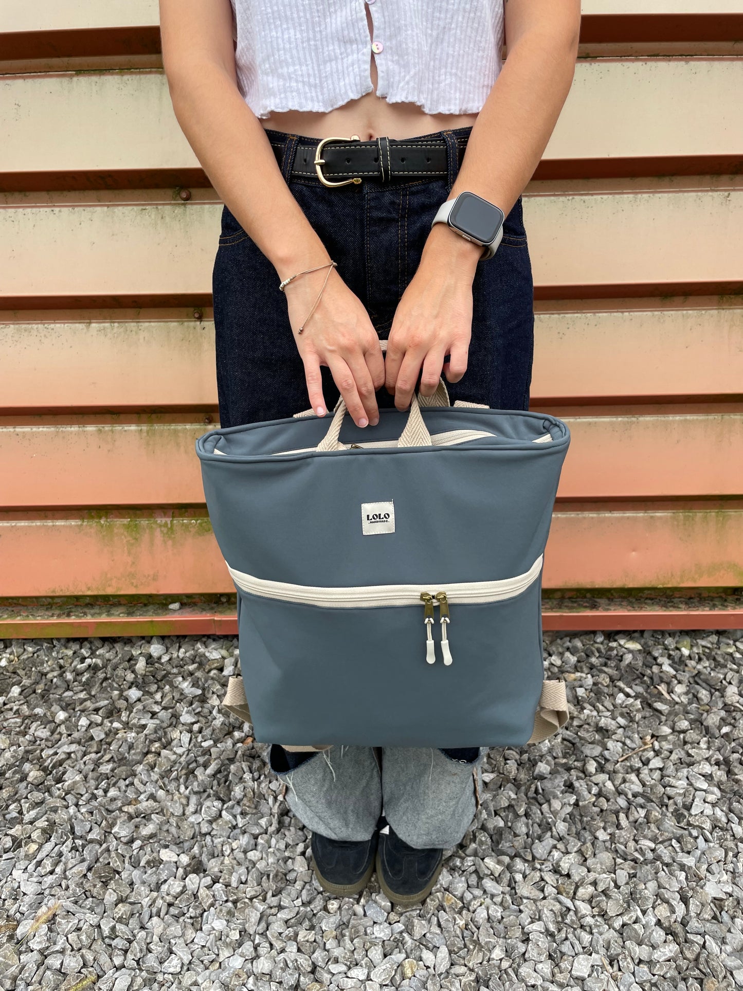 Mochila softshell azul grisáceo