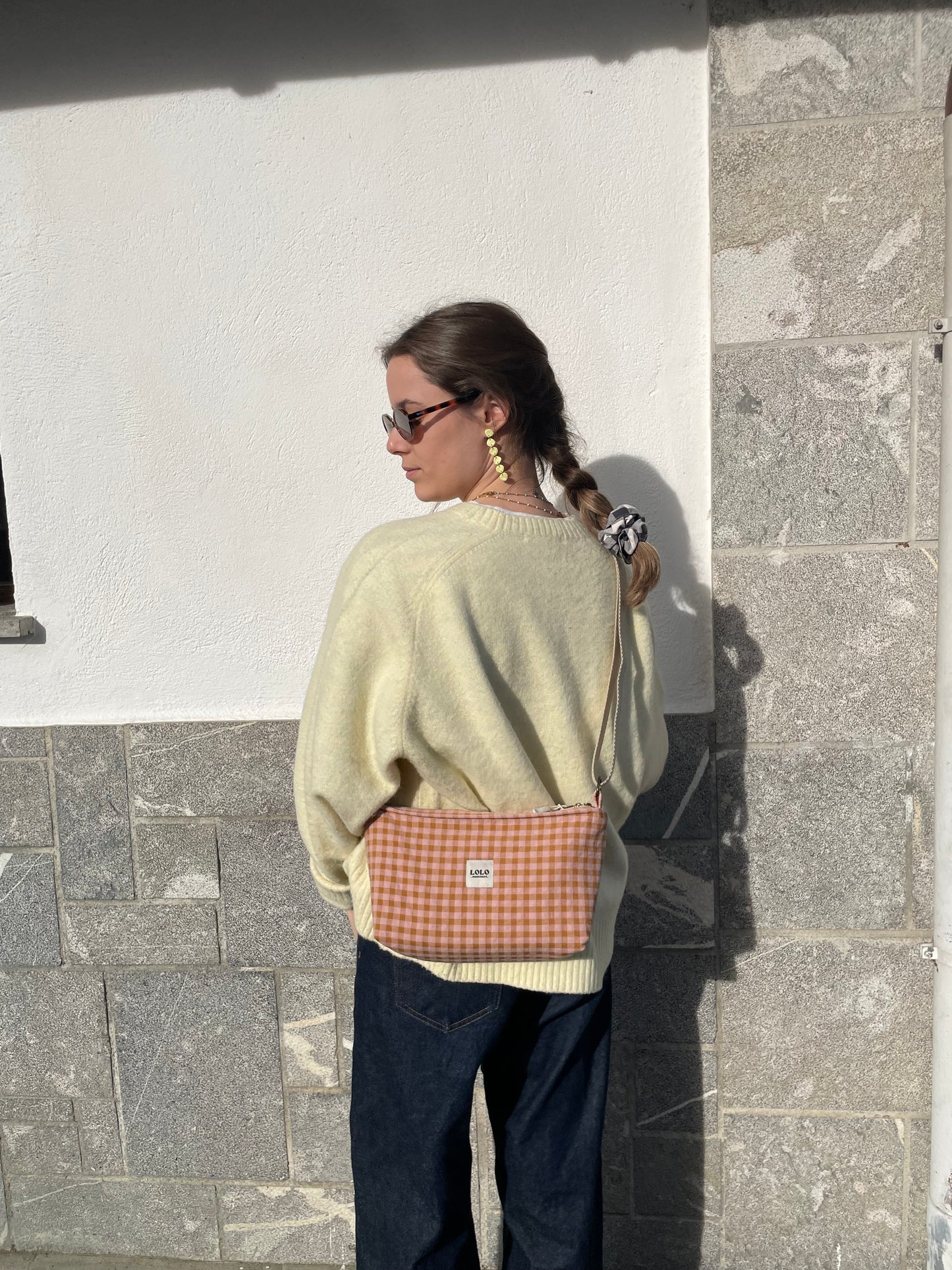 Bolso rectangular rosa y teja