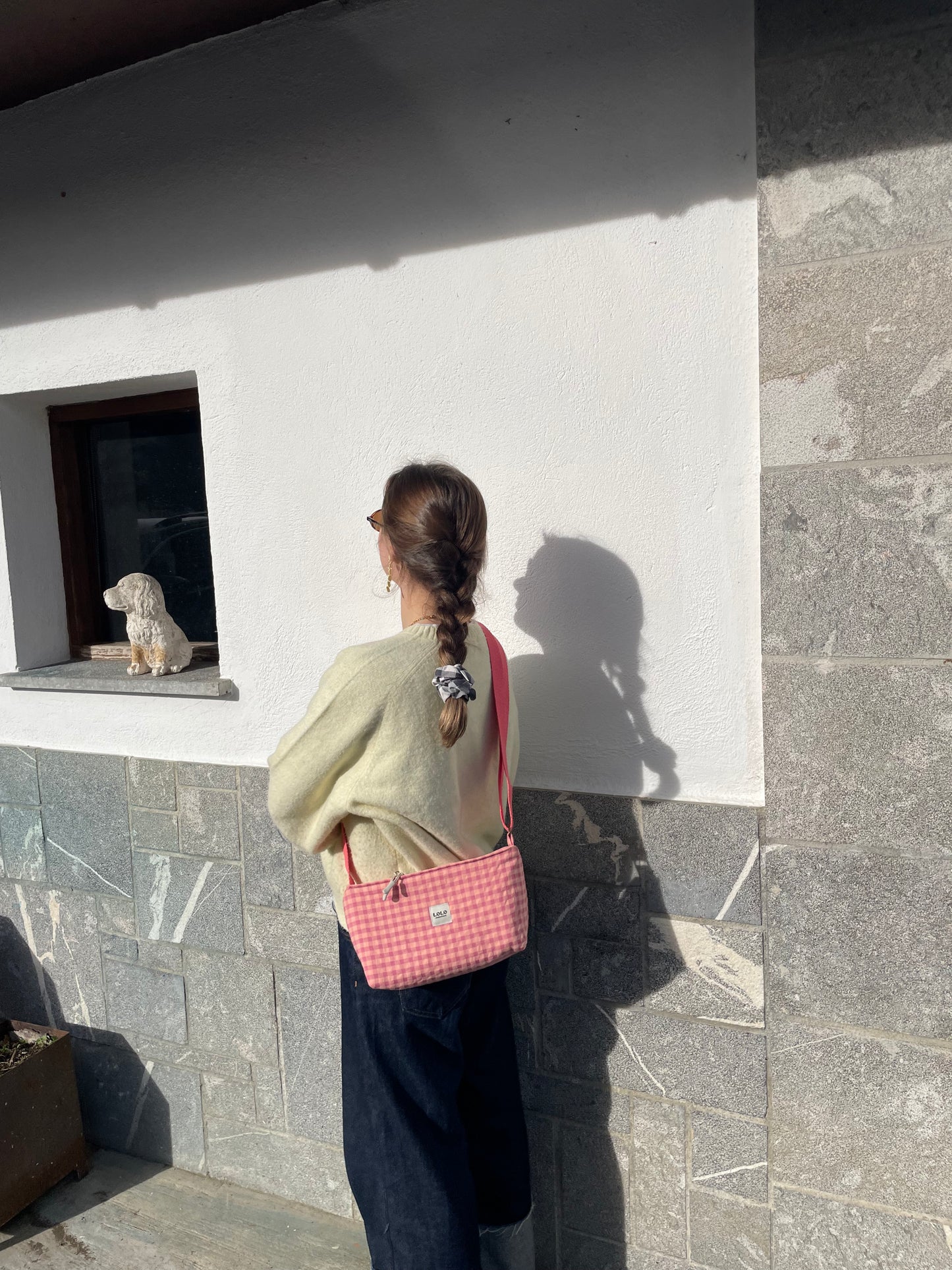 Bolso rectangular vichy rosa y naranja