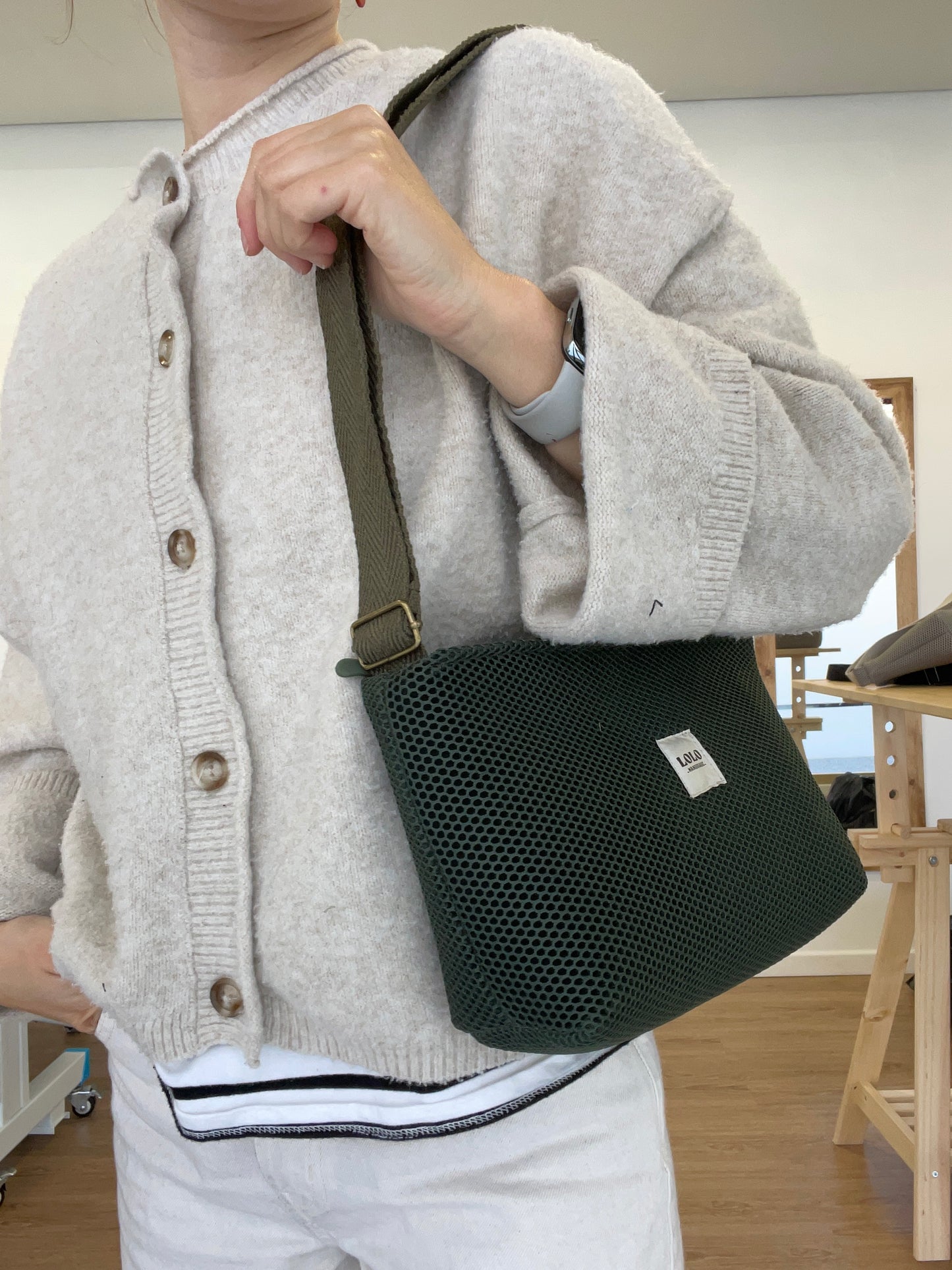 Bolso rectangular malla 3D total verde botella