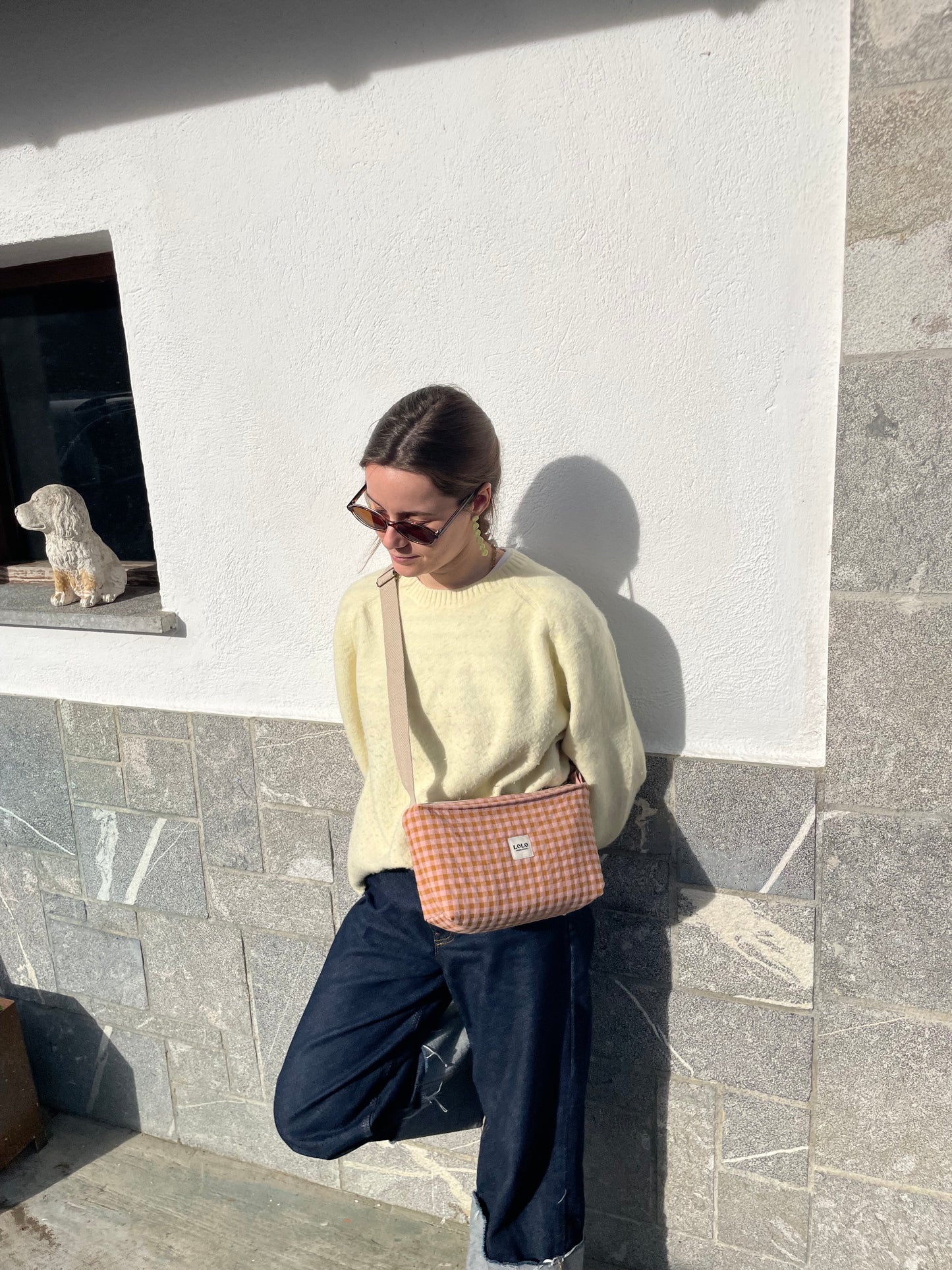 Bolso rectangular rosa y teja