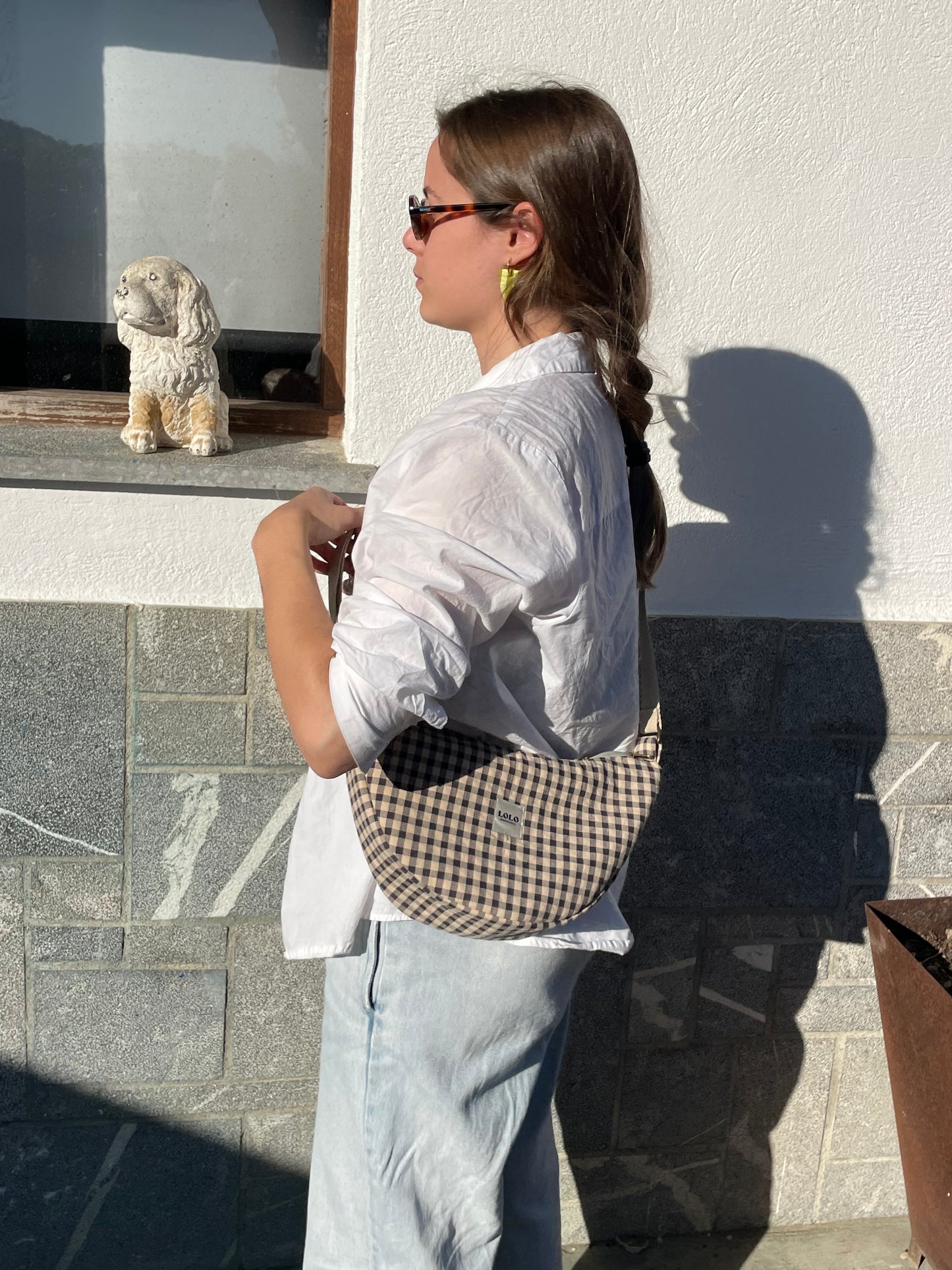 Bolso moon vichy beige y negro