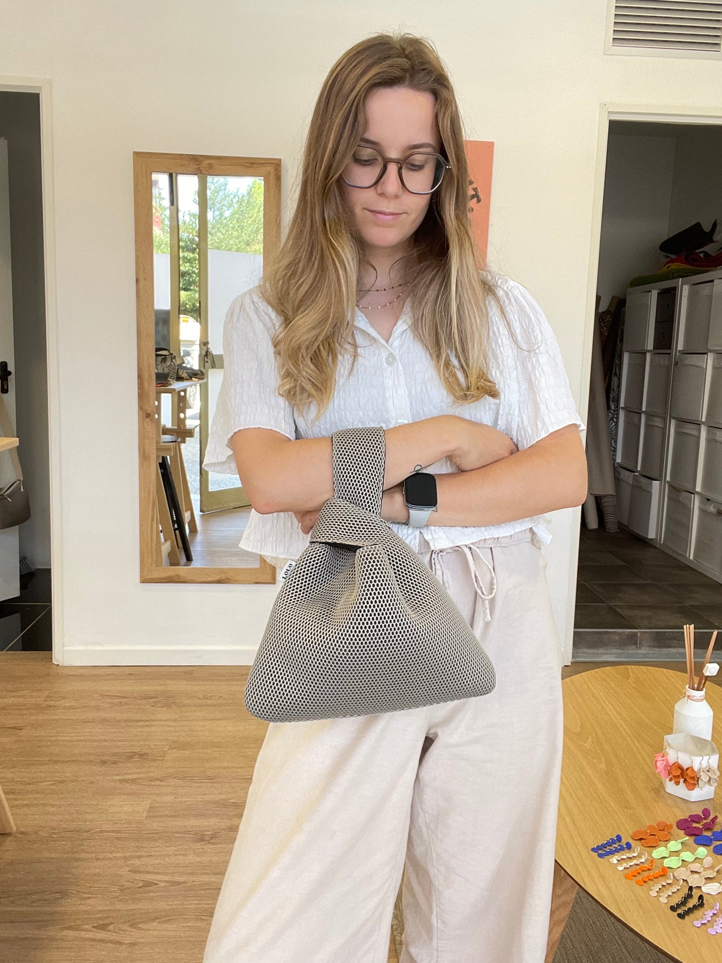 Bolso nudo malla 3D piedra