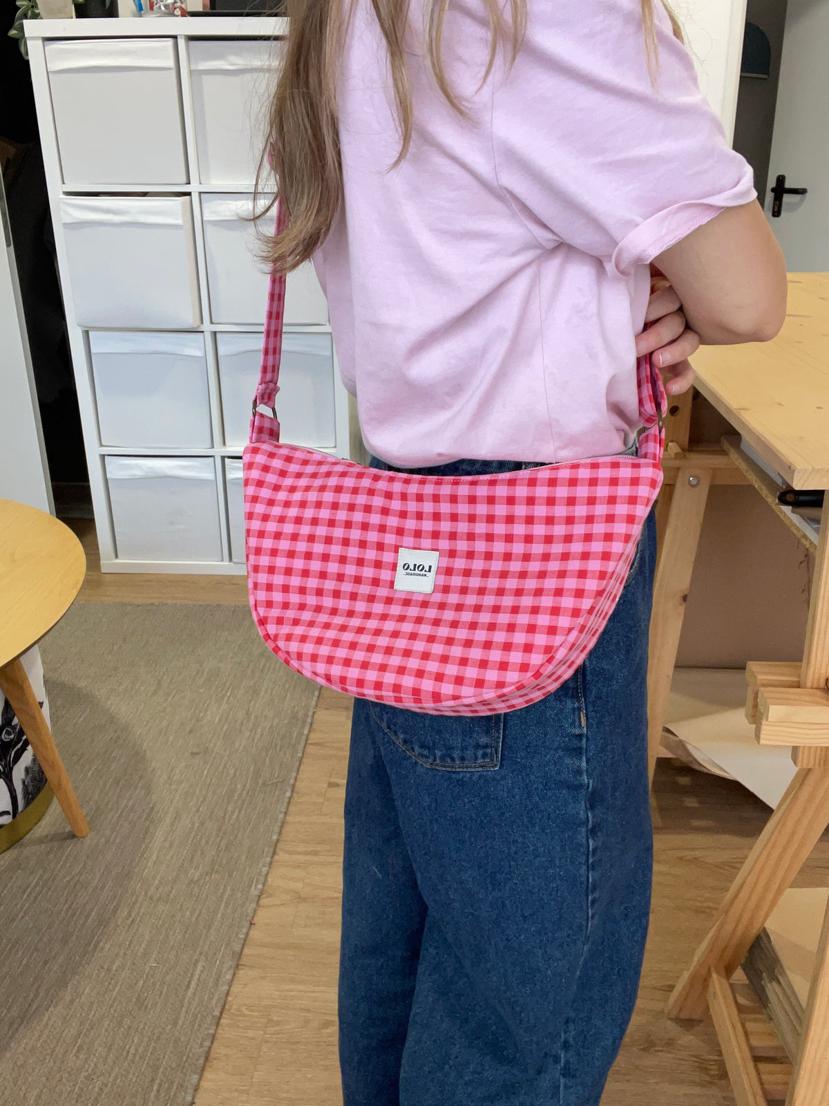Bolso moon vichy rosa y rojo