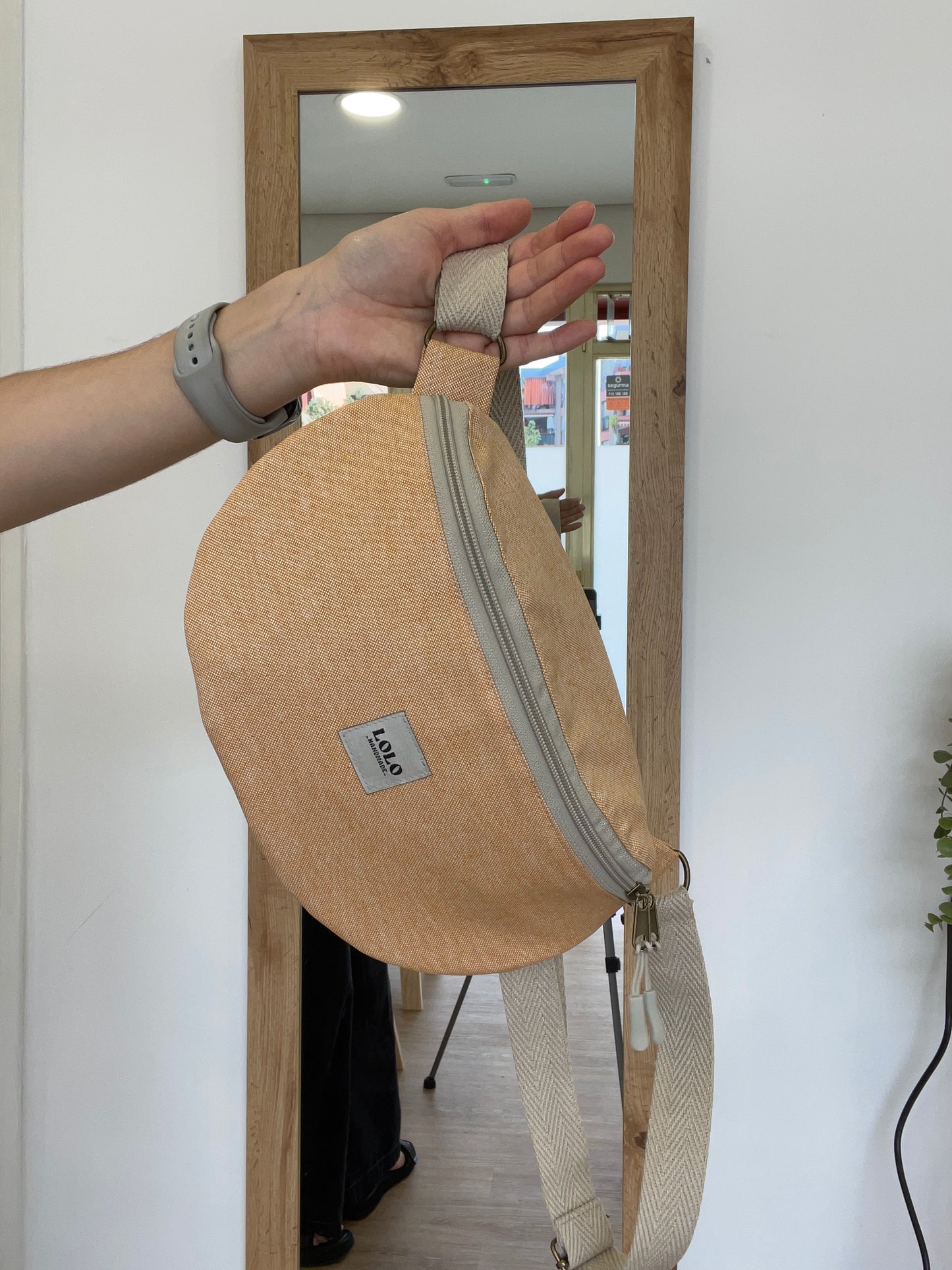 Riñonera XL naranja efecto lino impermeable