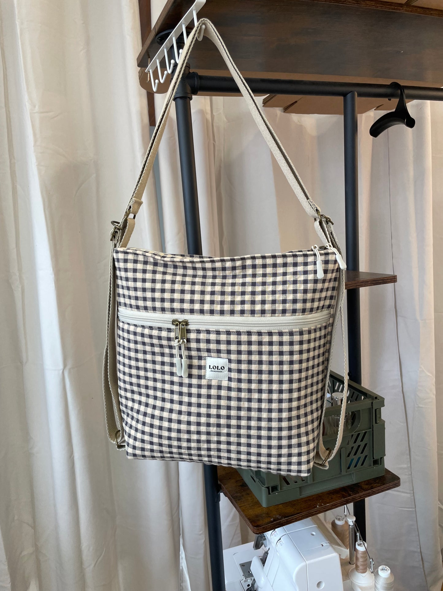 Bolso/mochila vichy beige y negro