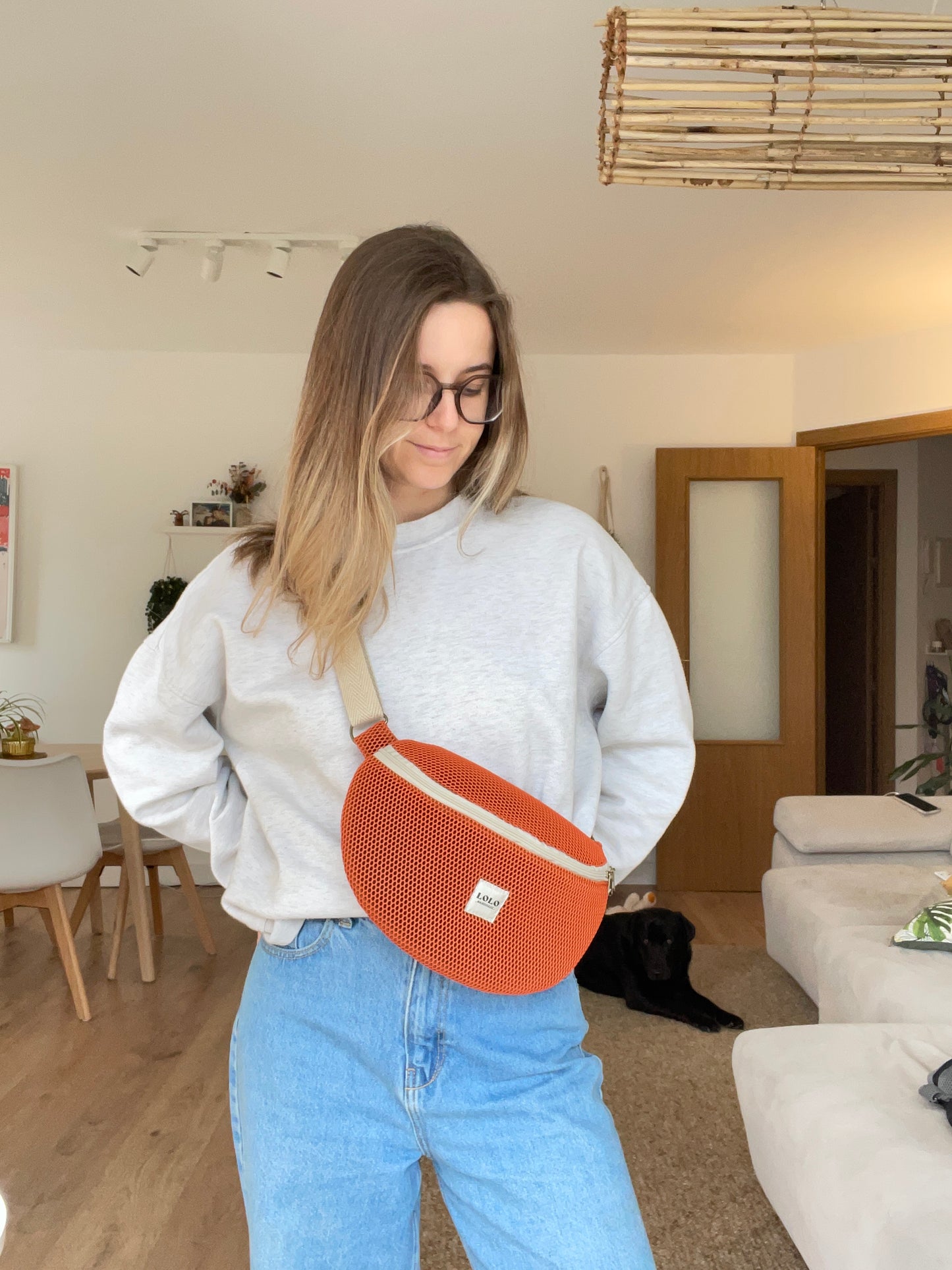 Riñonera XL malla 3D teja