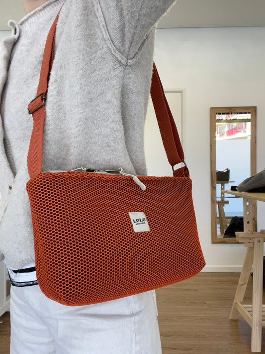 Bolso rectangular malla 3D total teja