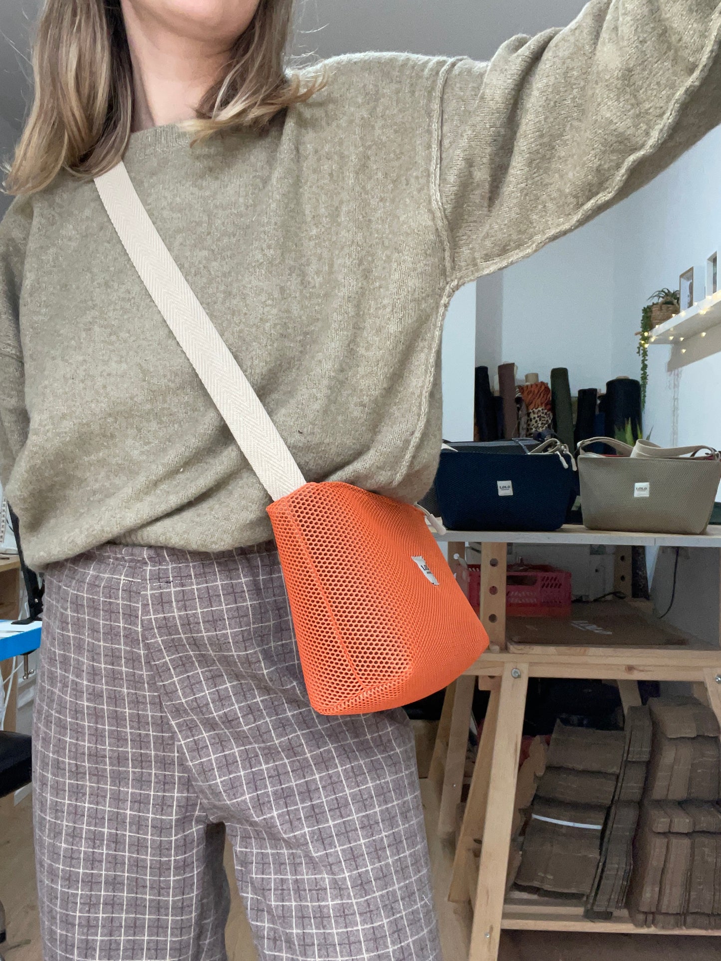 Bolso rectangular malla 3D teja