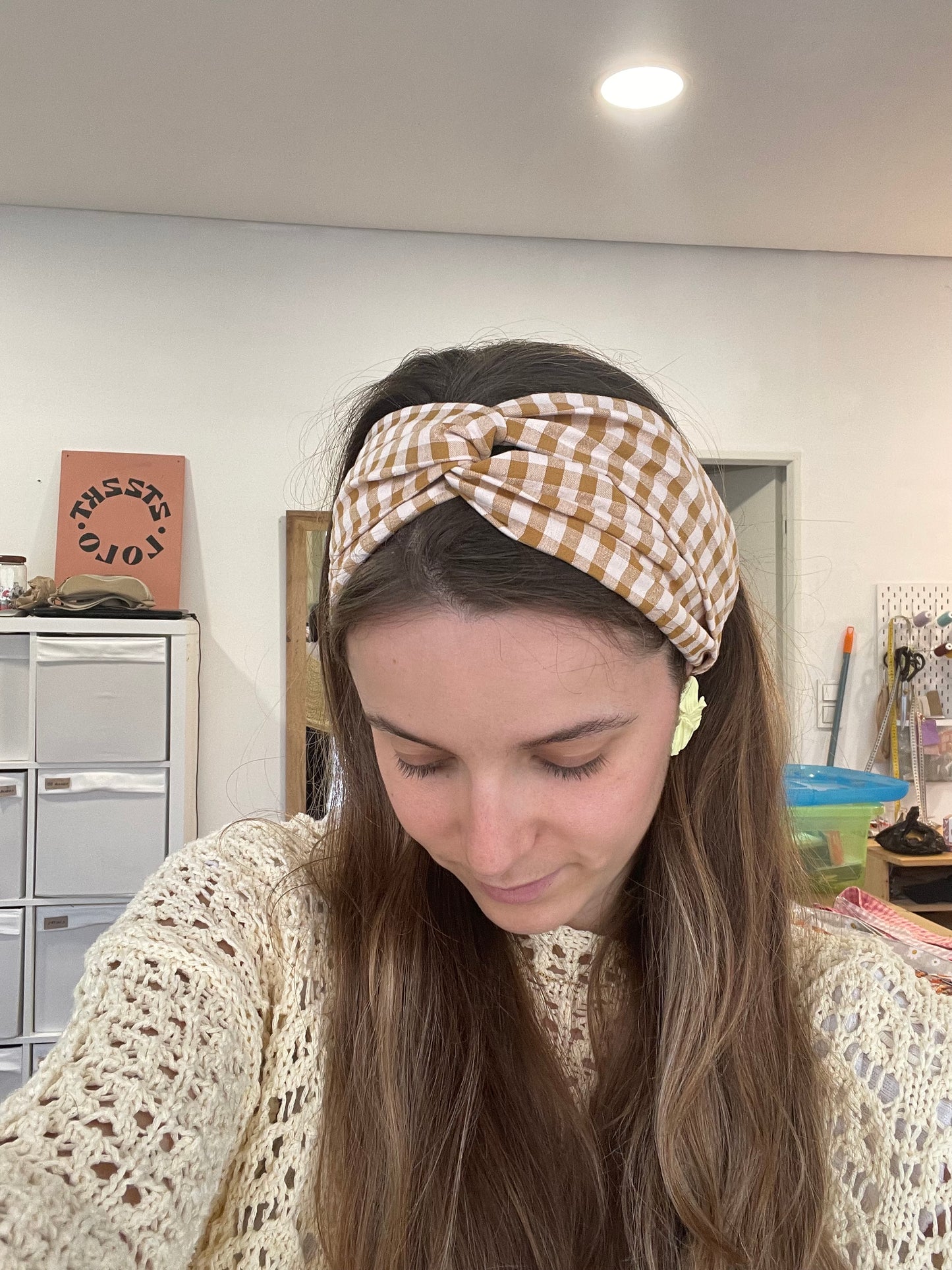 Turbante vichy beige