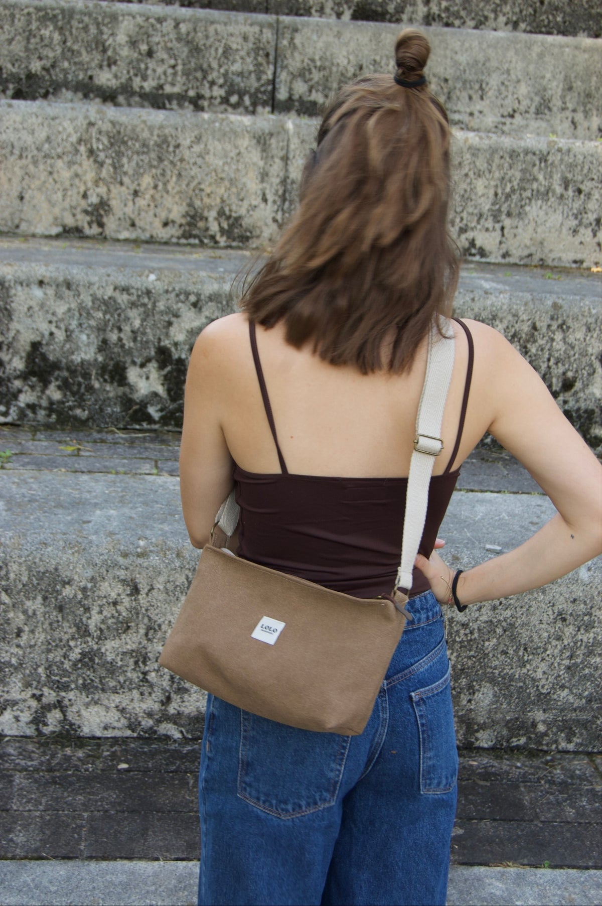 Bolso rectangular marrón jaspeado