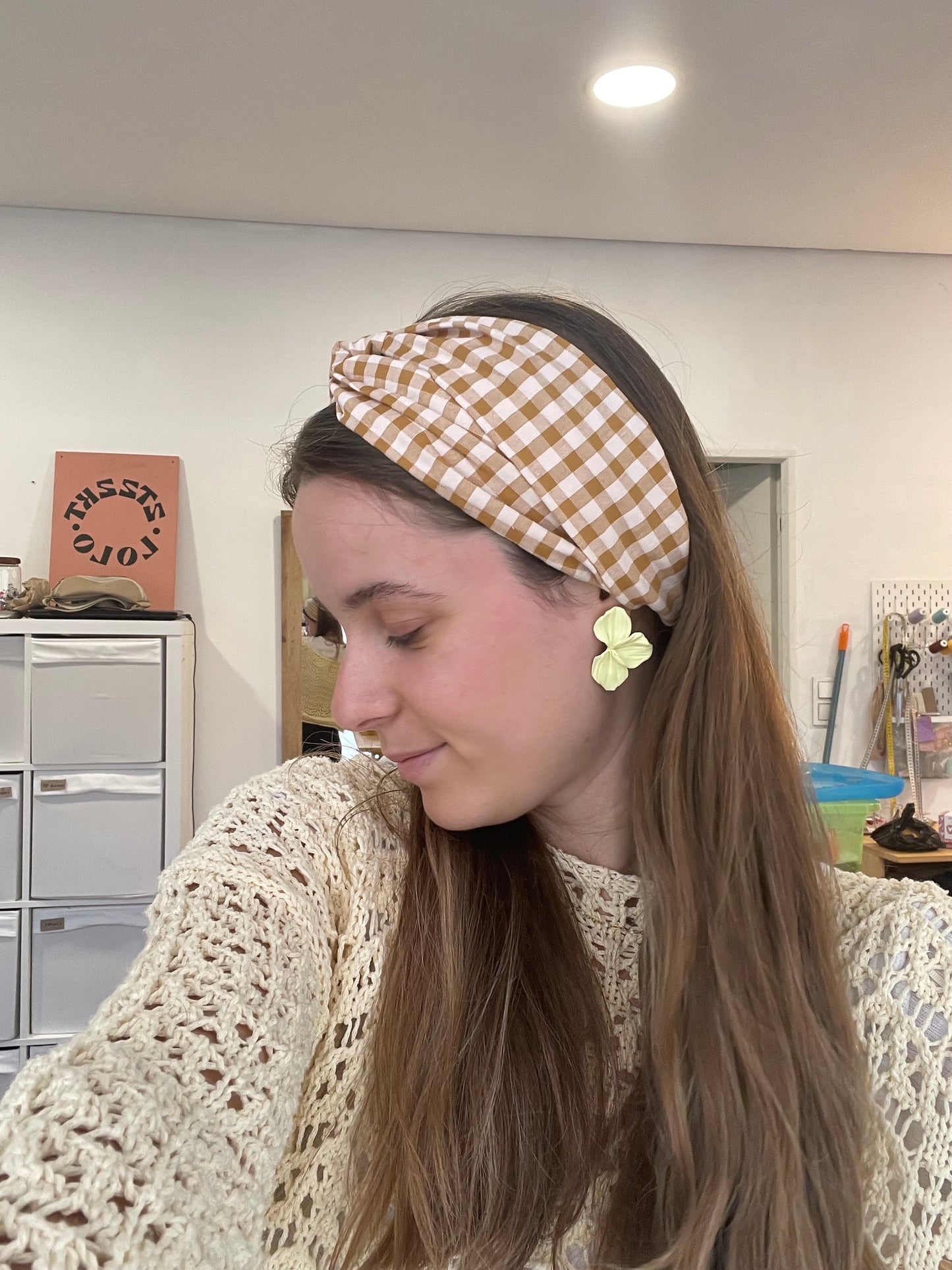 Turbante vichy beige