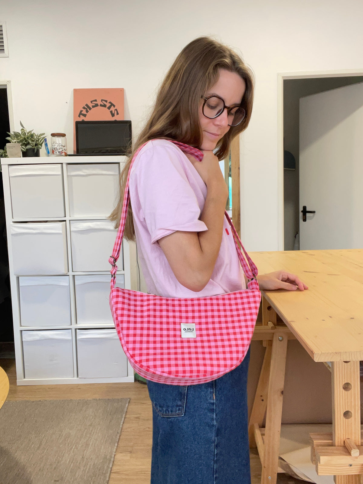 Bolso moon vichy rosa y rojo