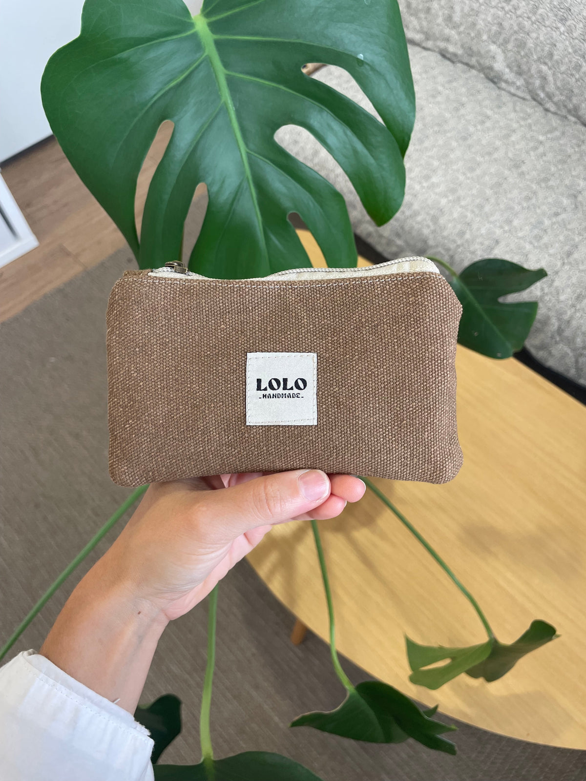 Cartera marrón jaspeado