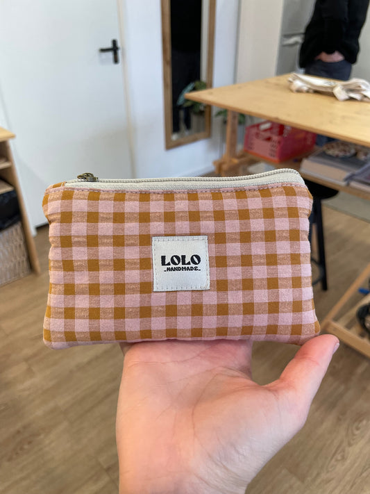 Cartera malla vichy rosa teja