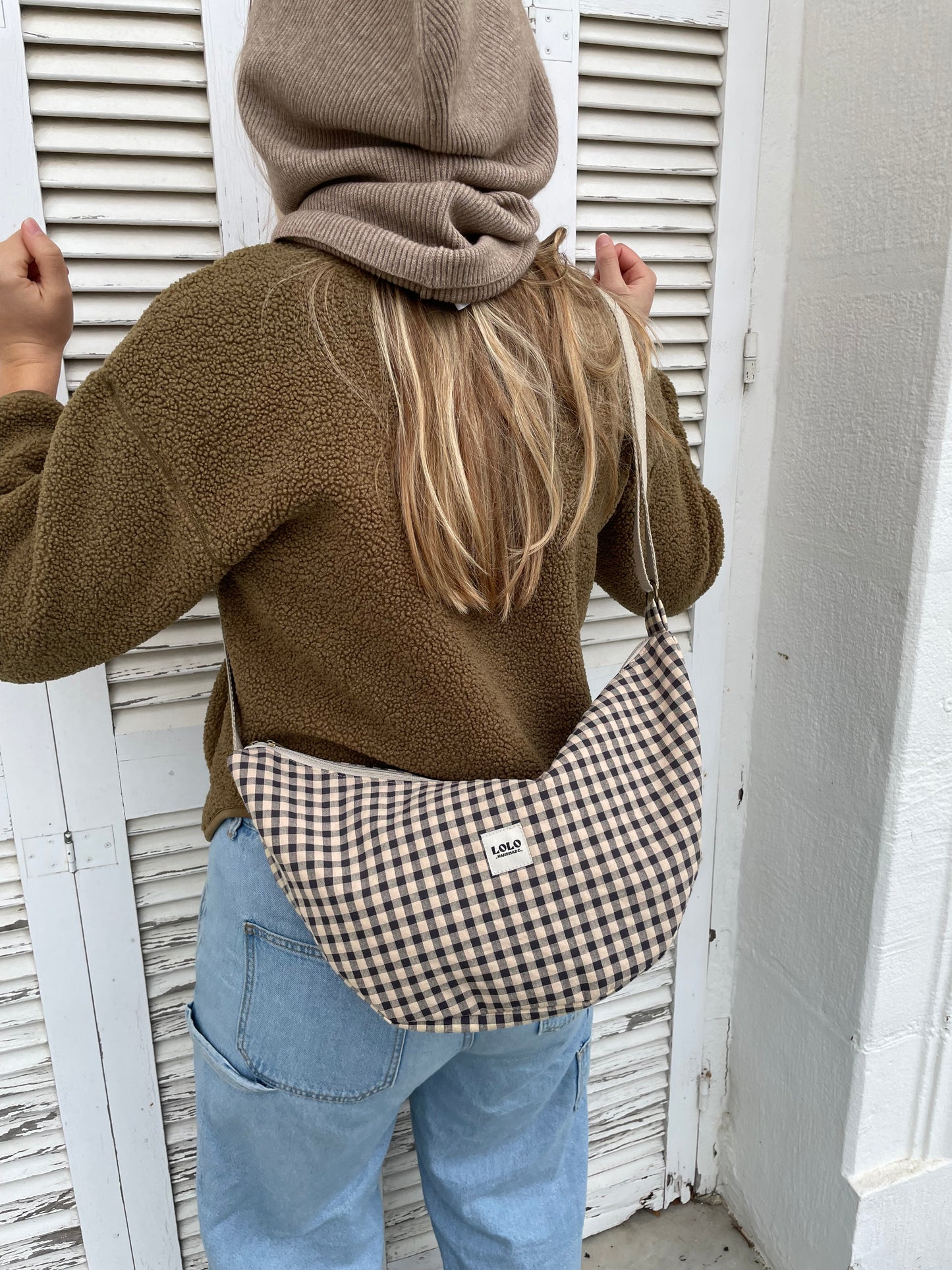 Bolso moon XL vichy negro y beige