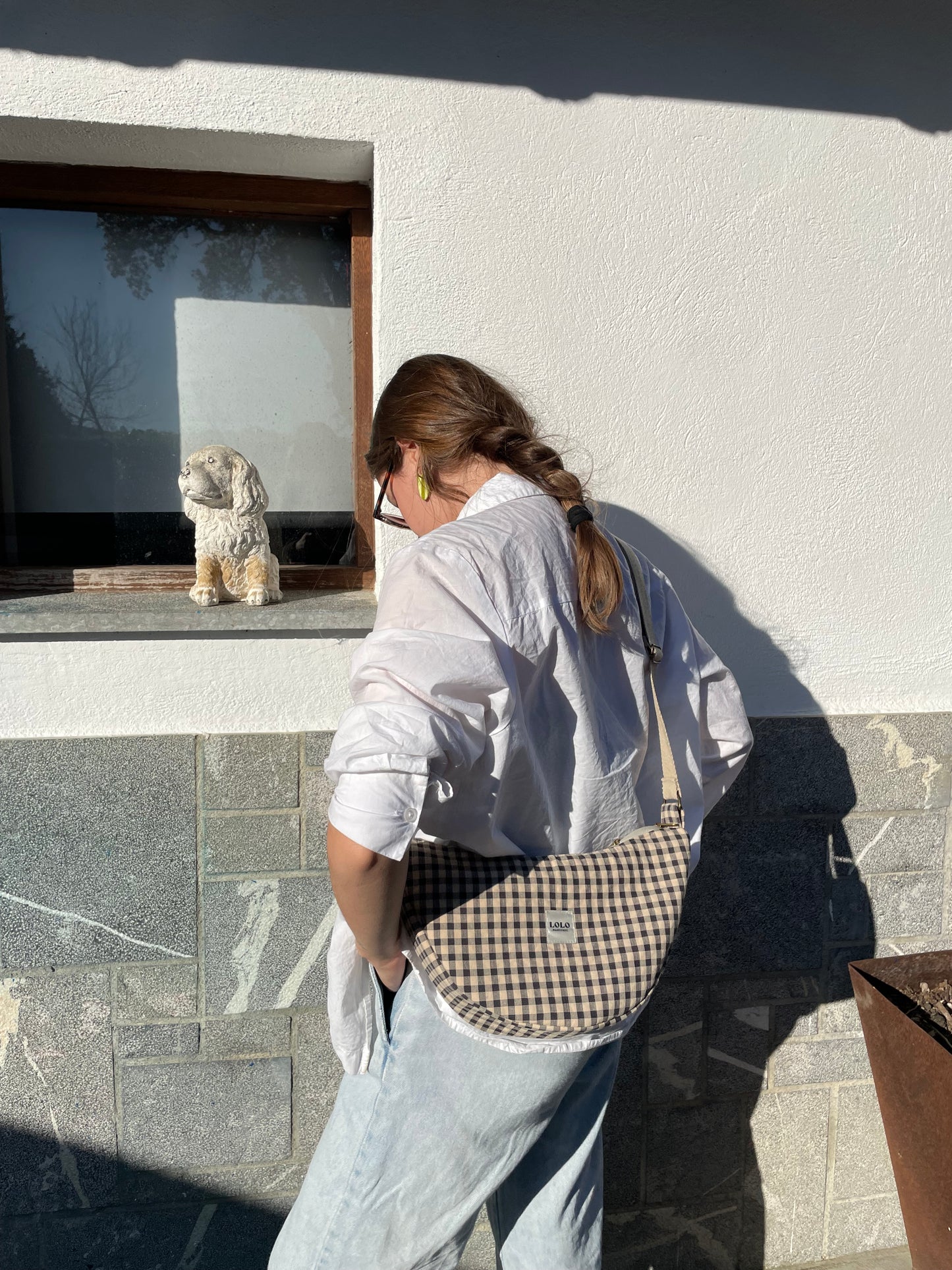 Bolso moon vichy beige y negro